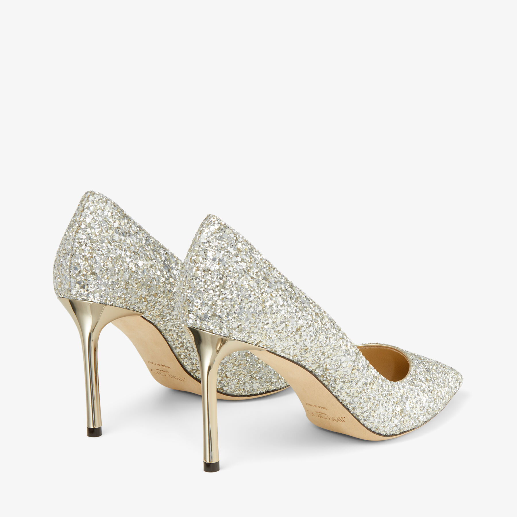JIMMY CHOO ジミーチュウ Romy 85 グリッターパンプス　最終価格 Champagne Coarse Glitter Fabric Pointy Toe Pump| ROMY 85| Pre Fall
