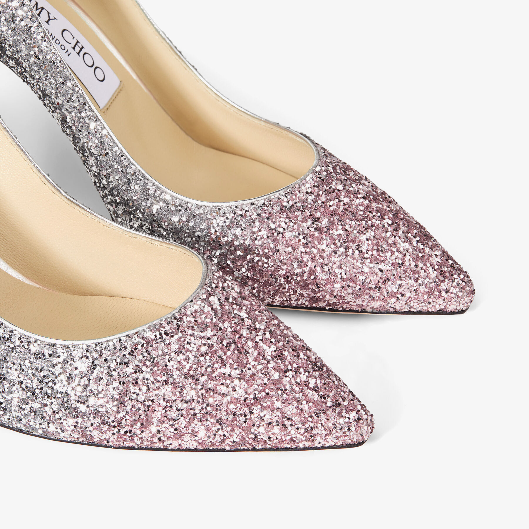 Ballet Pink, Silver and Anthracite Triple Glitter Dégradé Pointed Pumps ...