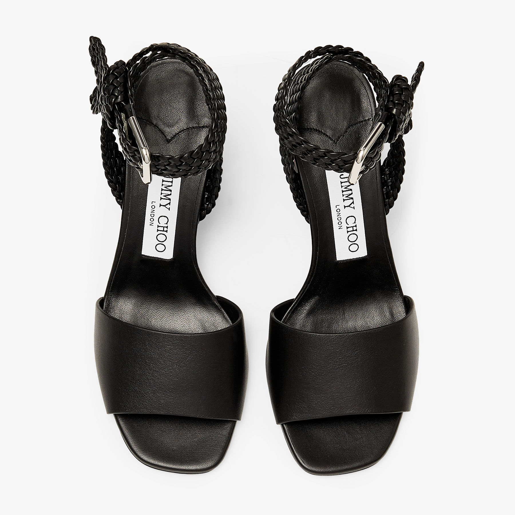 Rori 85 | Black Shiny Calf Leather and Shiny Cork Sandals | JIMMY CHOO