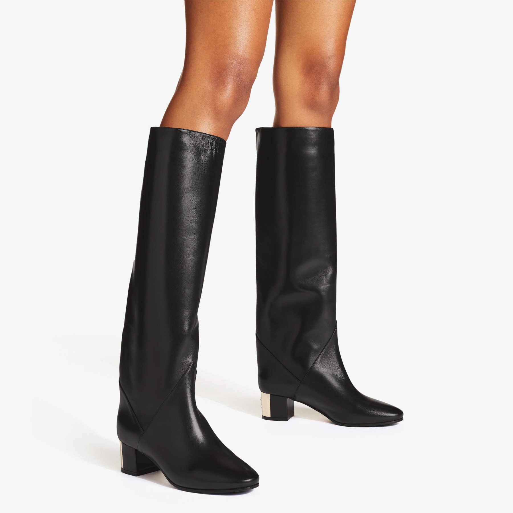 top Terzijde Peer Black Nappa Leather Knee High Boots | RYDEA 45 | Autumn 2022 collection | JIMMY  CHOO