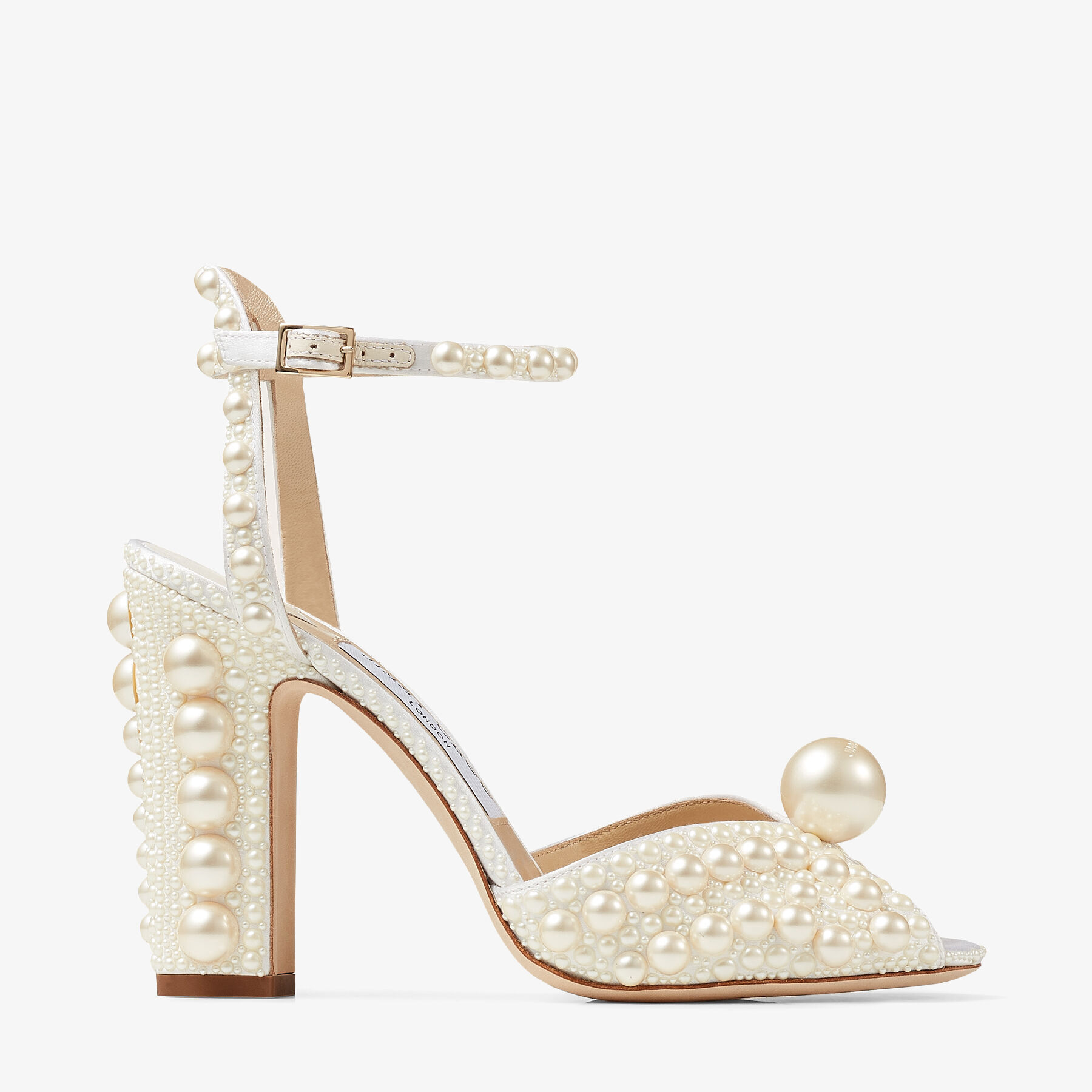 White Satin Sandals with All-Over Pearl Embellishment | SACARIA