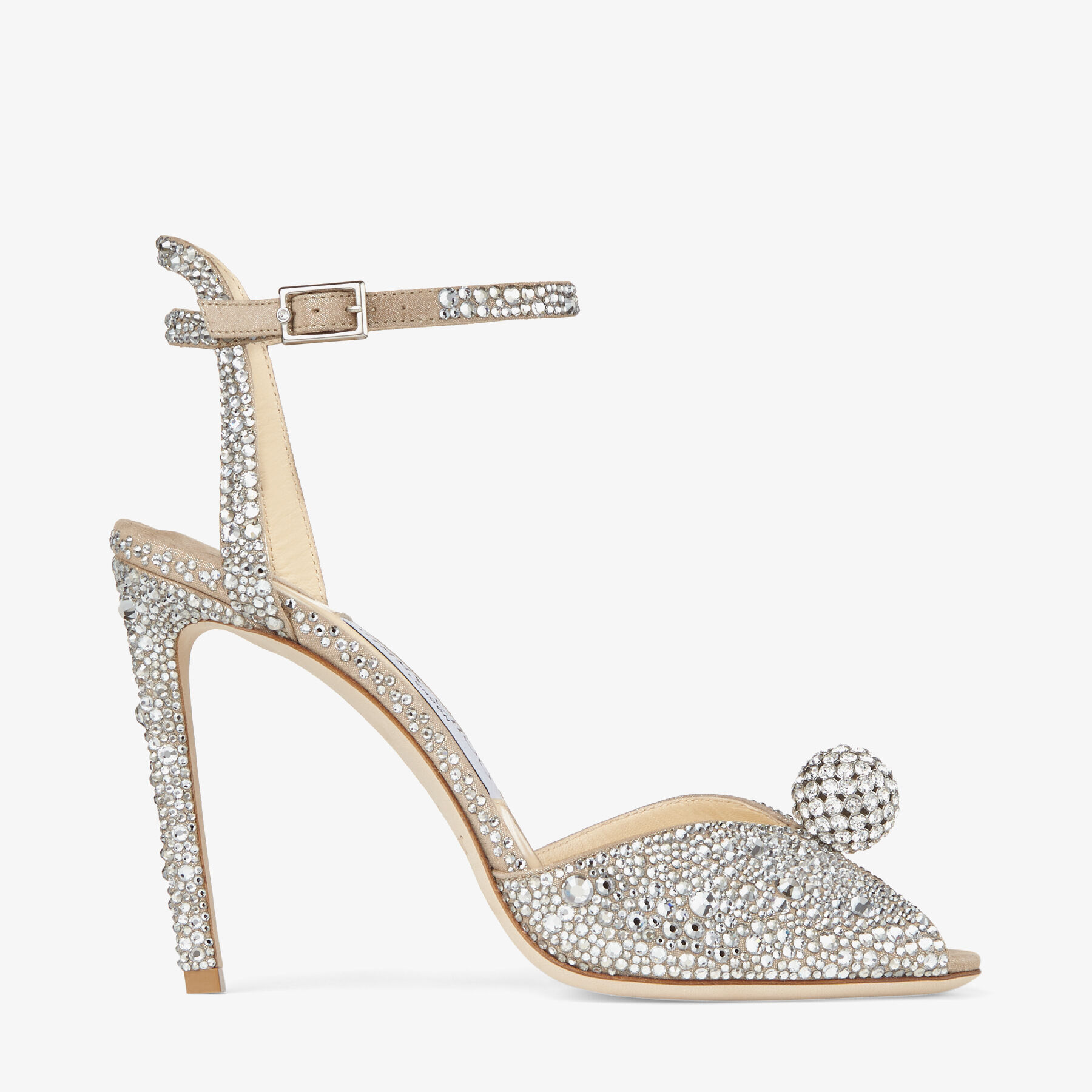 Nude Suede Sandals with Hotfix Crystals and Sphere Detail|SACORA