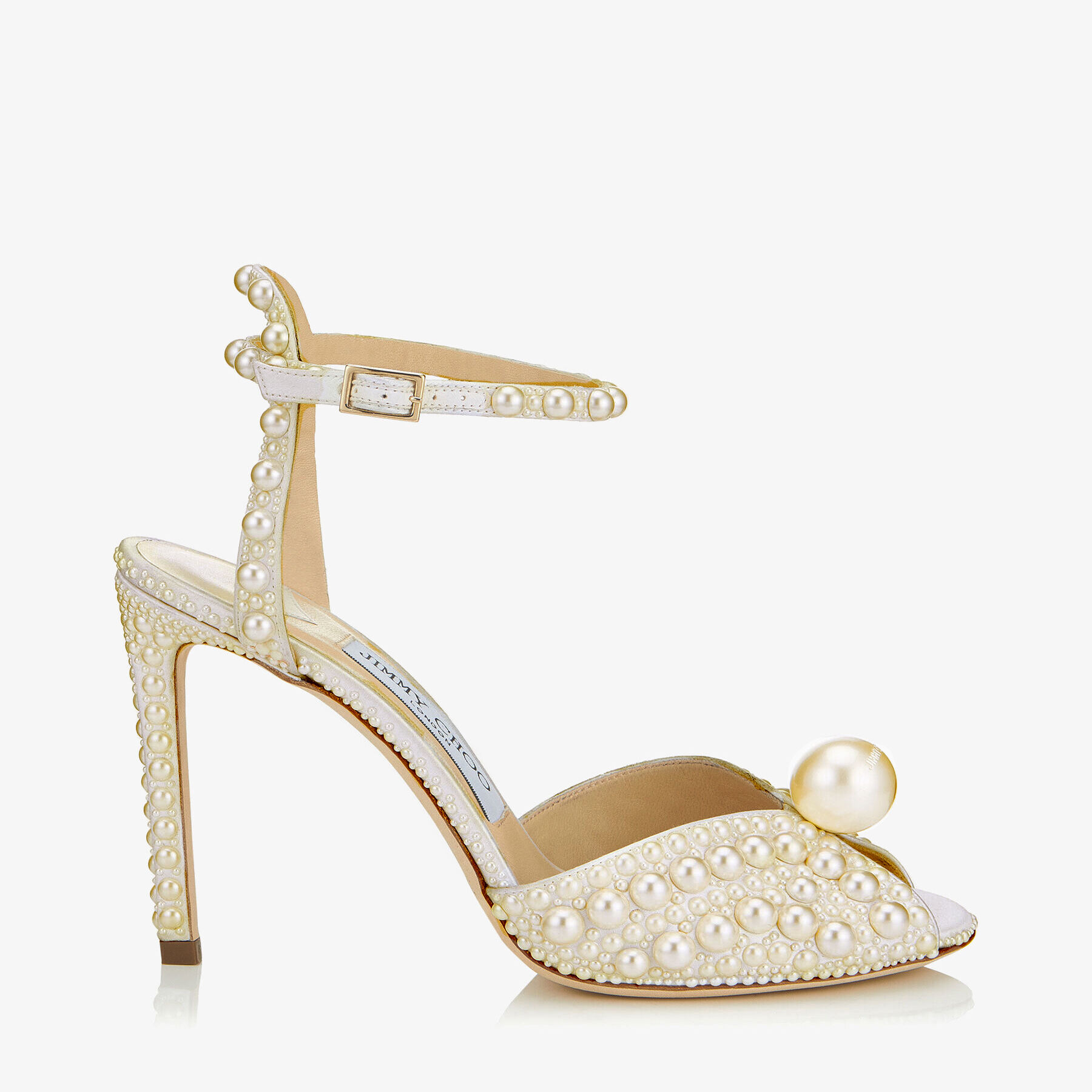 White Satin Sandals with All Over Pearls | SACORA 100 | Autumn