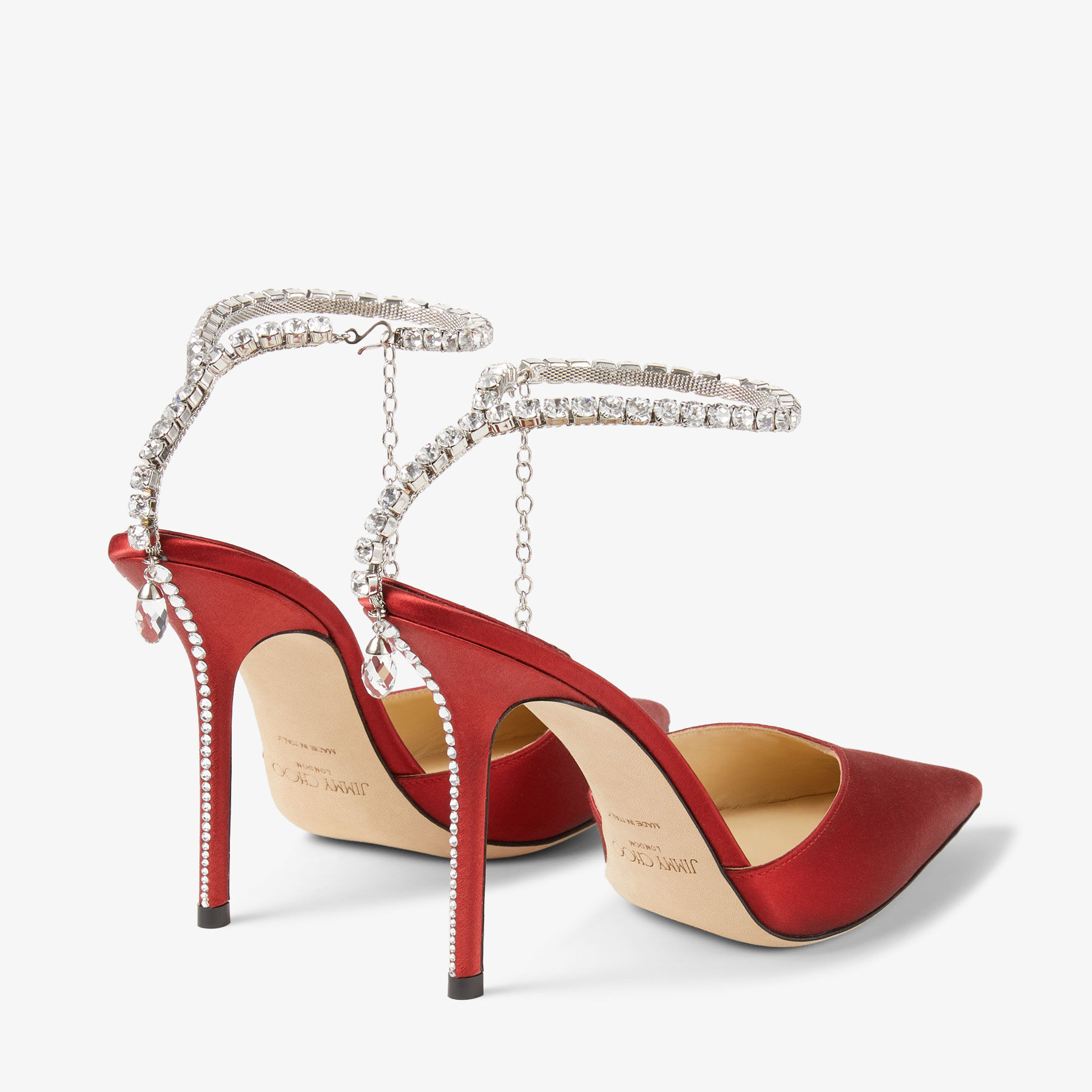 SAEDA 100 | Royal Red Satin Pumps with Crystals | JIMMY CHOO