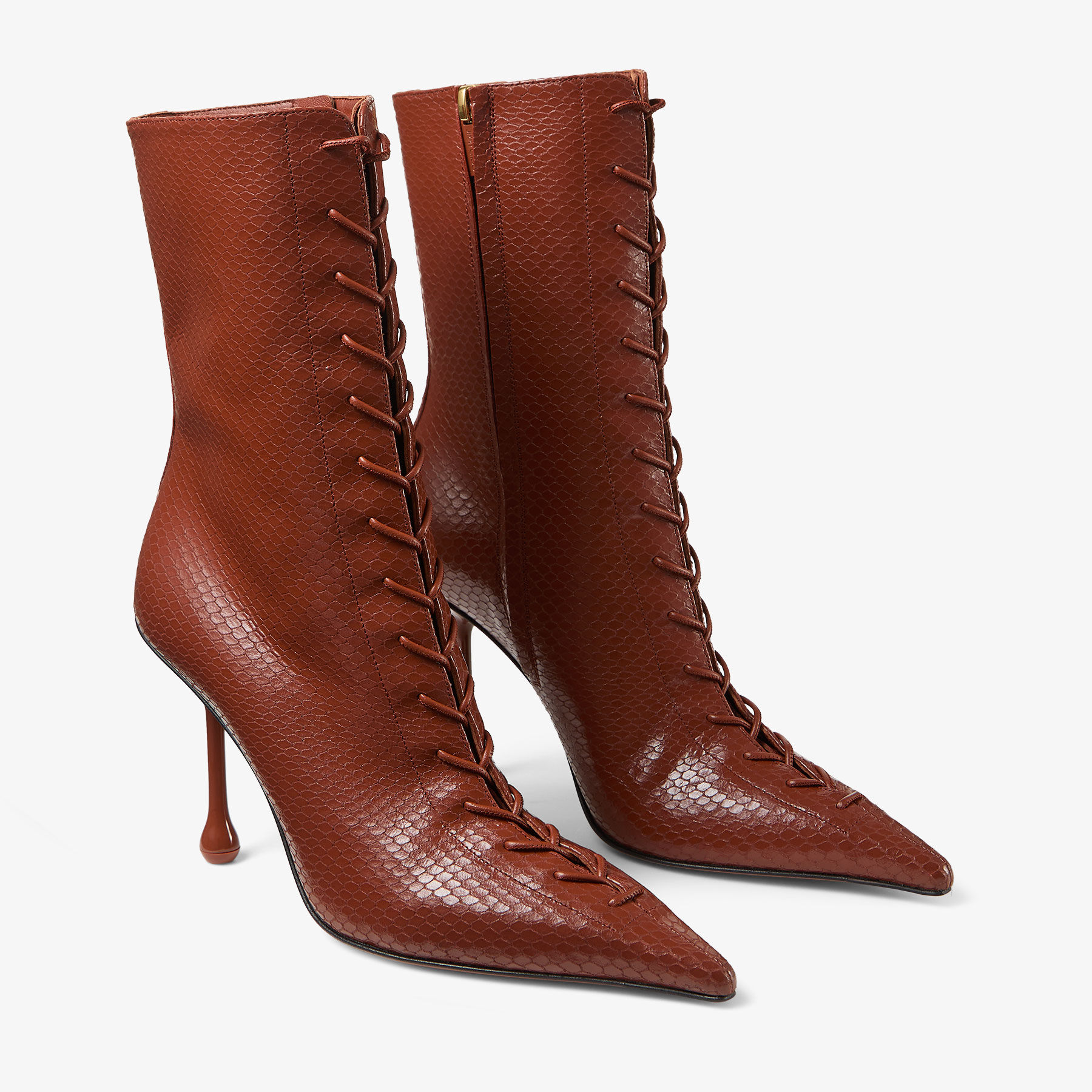 Scarlett Ankle Boot 95 | Cognac Elaphe Printed Leather Pumps
