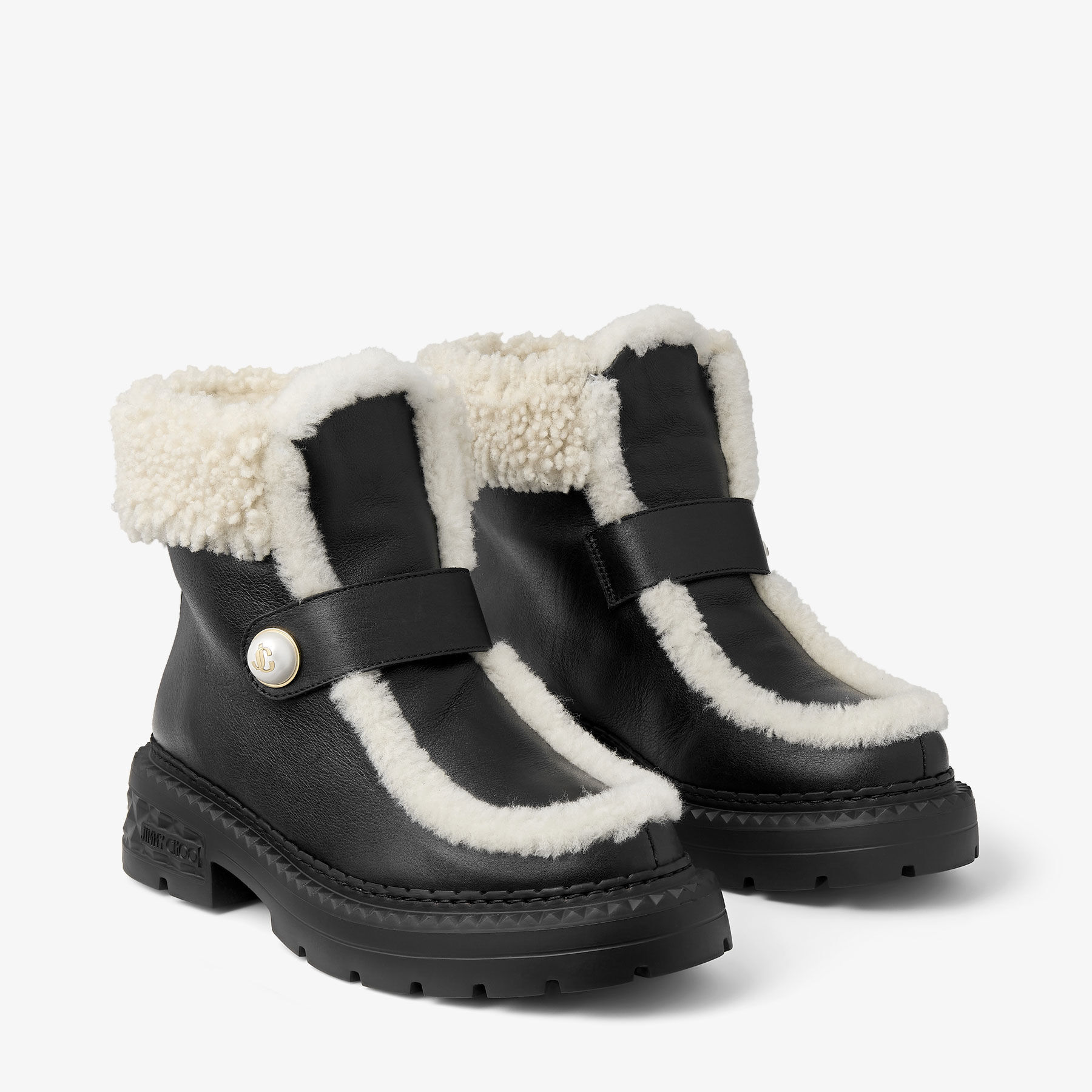 Jimmy Choo ブラック シアリング エシュブーツ Shea | Black Leather Shearling Ankle Boots | JIMMY CHOO