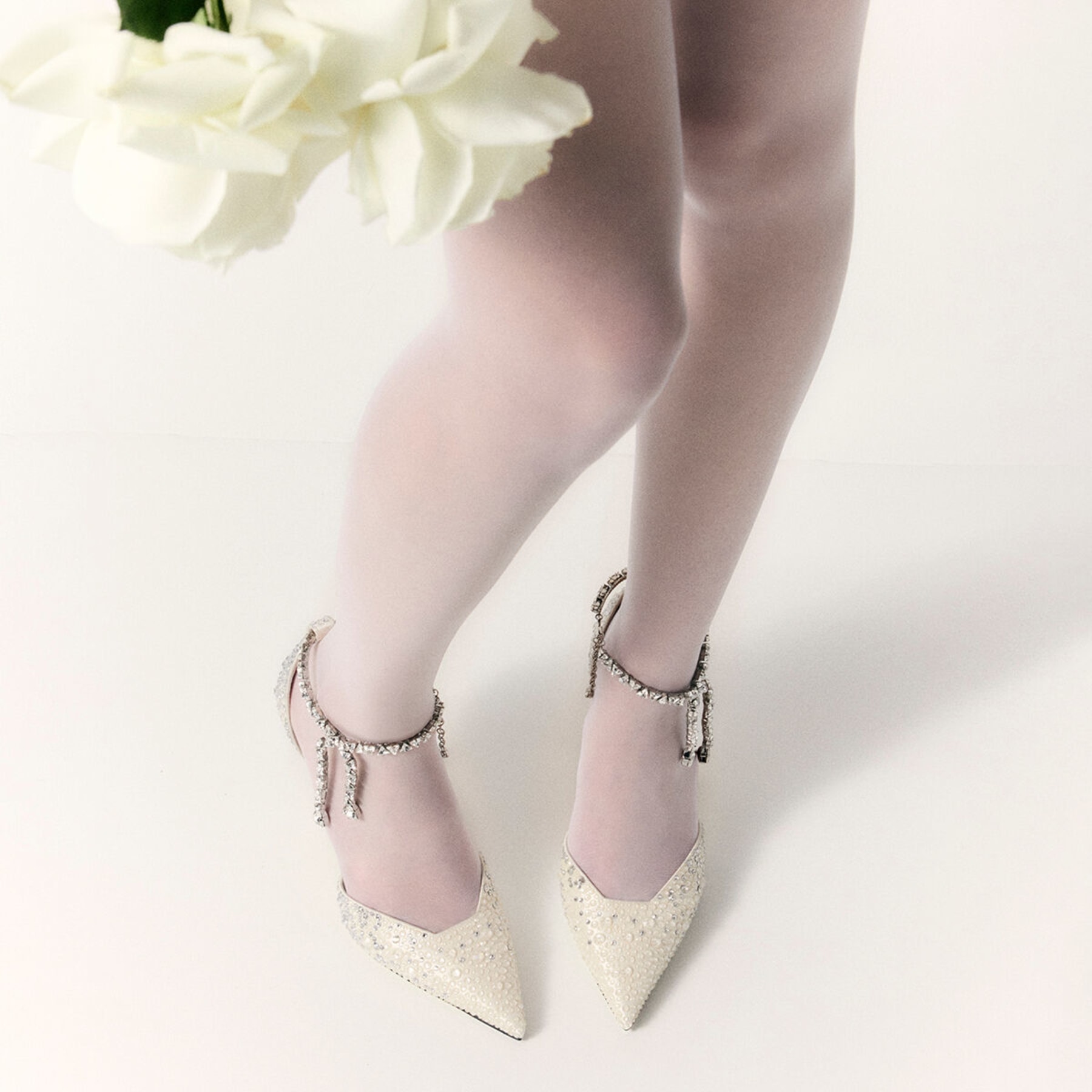 Stevie 100 | Ivory Satin Crystal Pumps | JIMMY CHOO