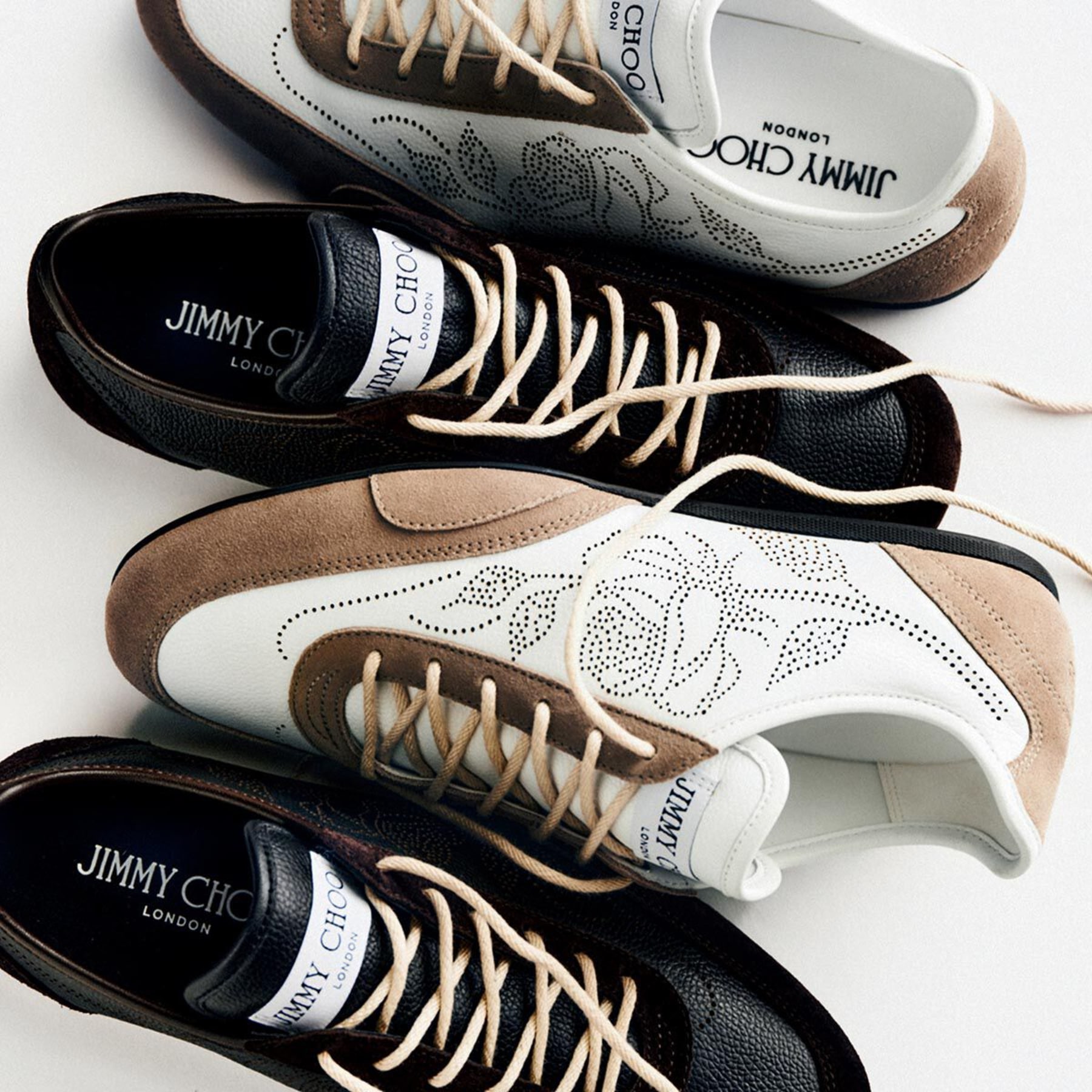 ティナ・ブランフォード Sunny F | White and Stone Leather Mix and Perforated Leather Low