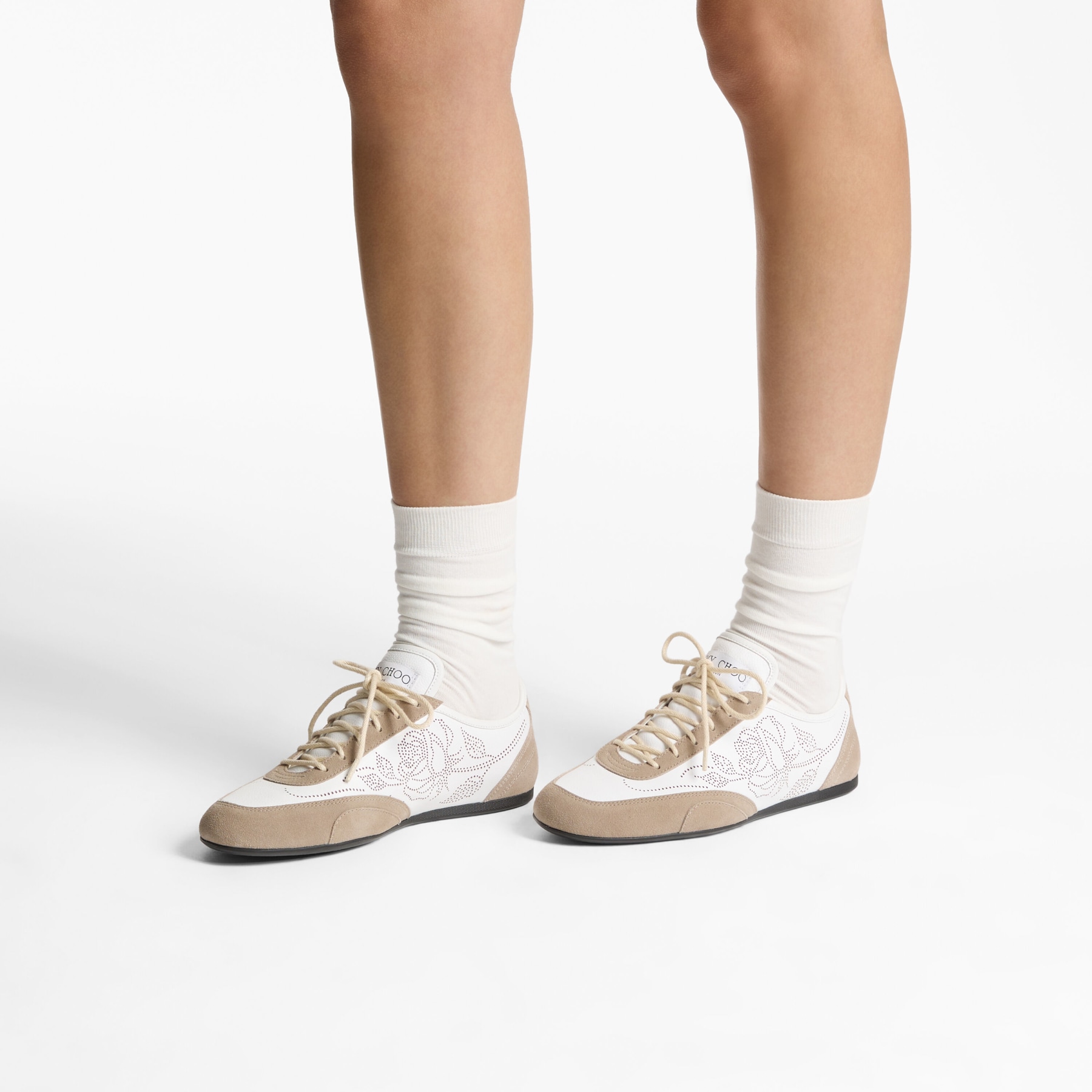 Sunny F | White and Stone Leather Mix and Perforated Leather Low