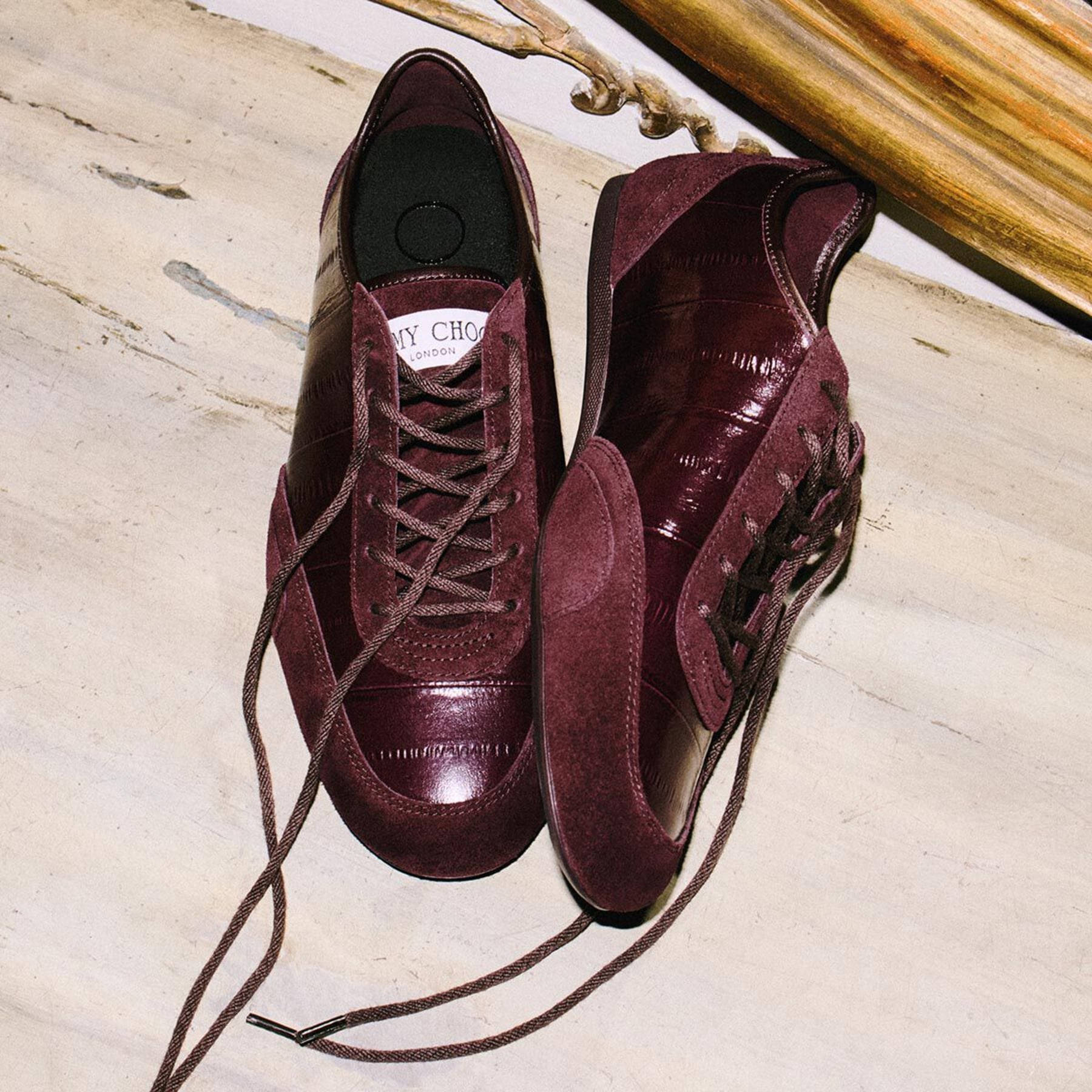 Sunny F | Deep Merlot Leather Mix and Eel Printed Leather Low Top