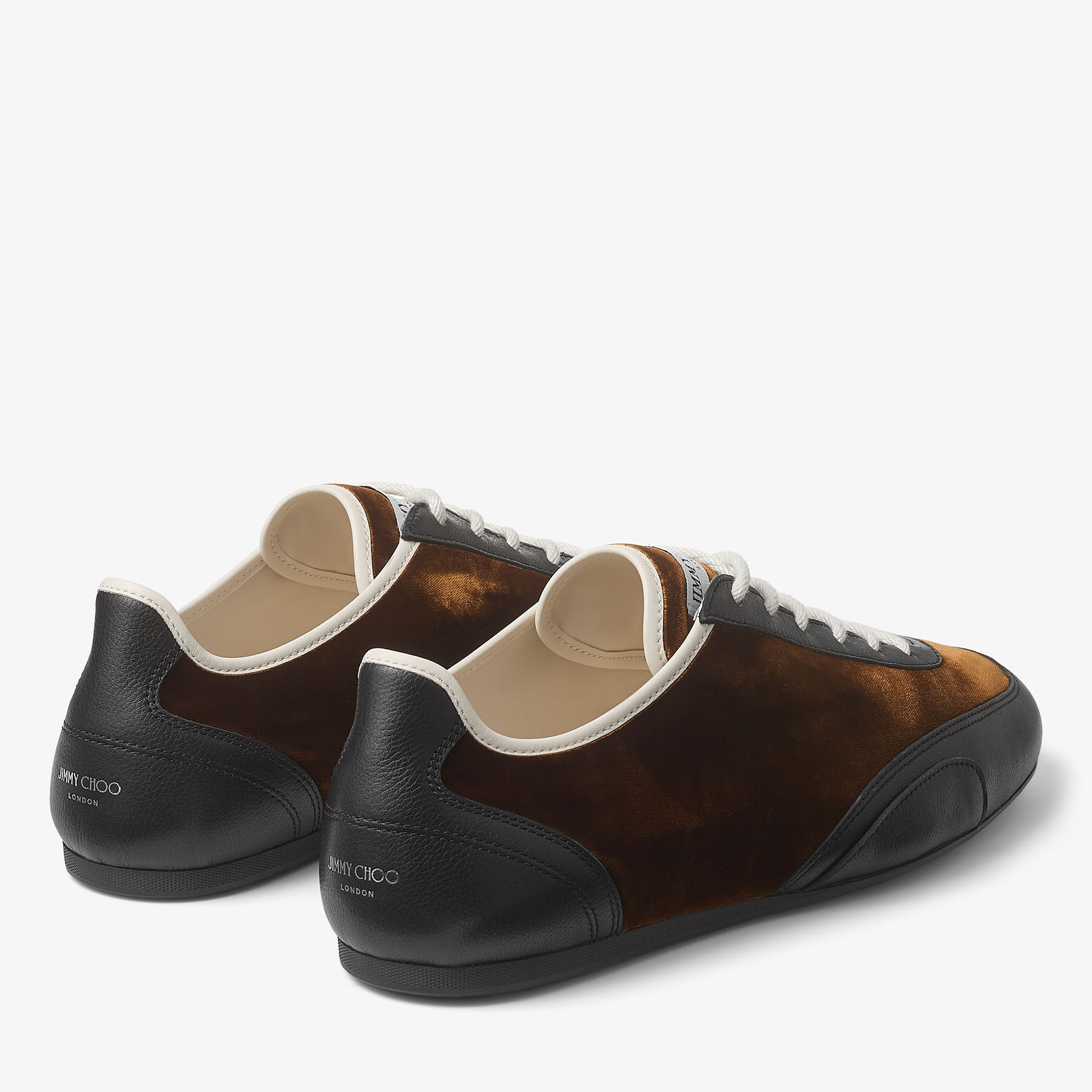 Sunny M | Bronze Mix Leather and Velvet Low Top Trainers | JIMMY CHOO