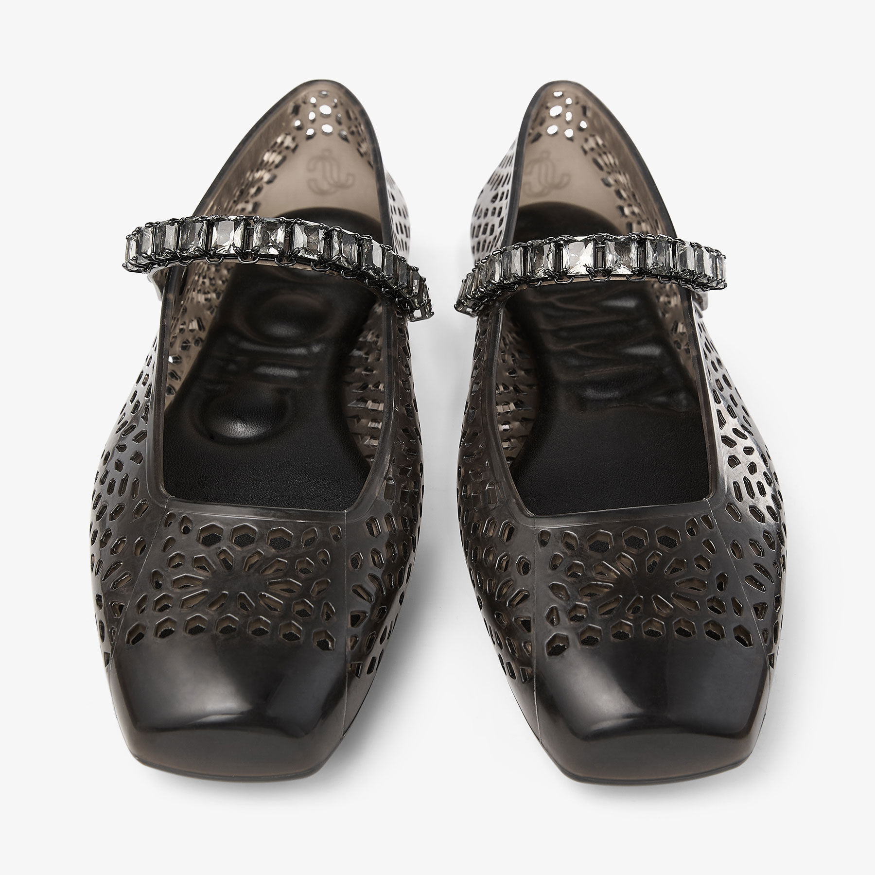 The Jelly |Black Jelly Ballerina Flats with Crystal Embellishment