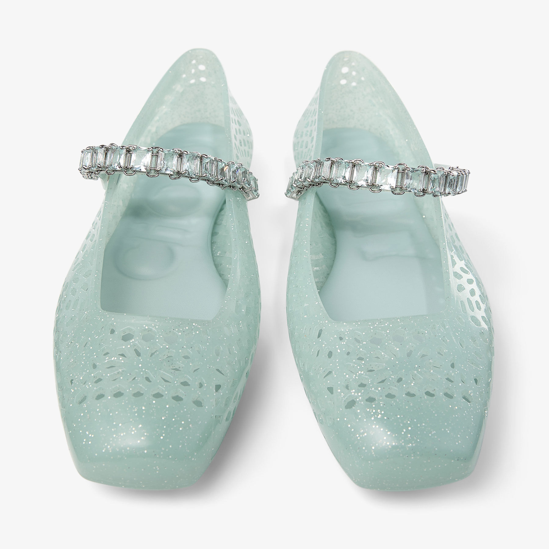 【極美品】JIMMY CHOO ミントグリーン フラットシューズ　39 The Jelly | Light Verde Jelly Ballerina Flats with Crystal