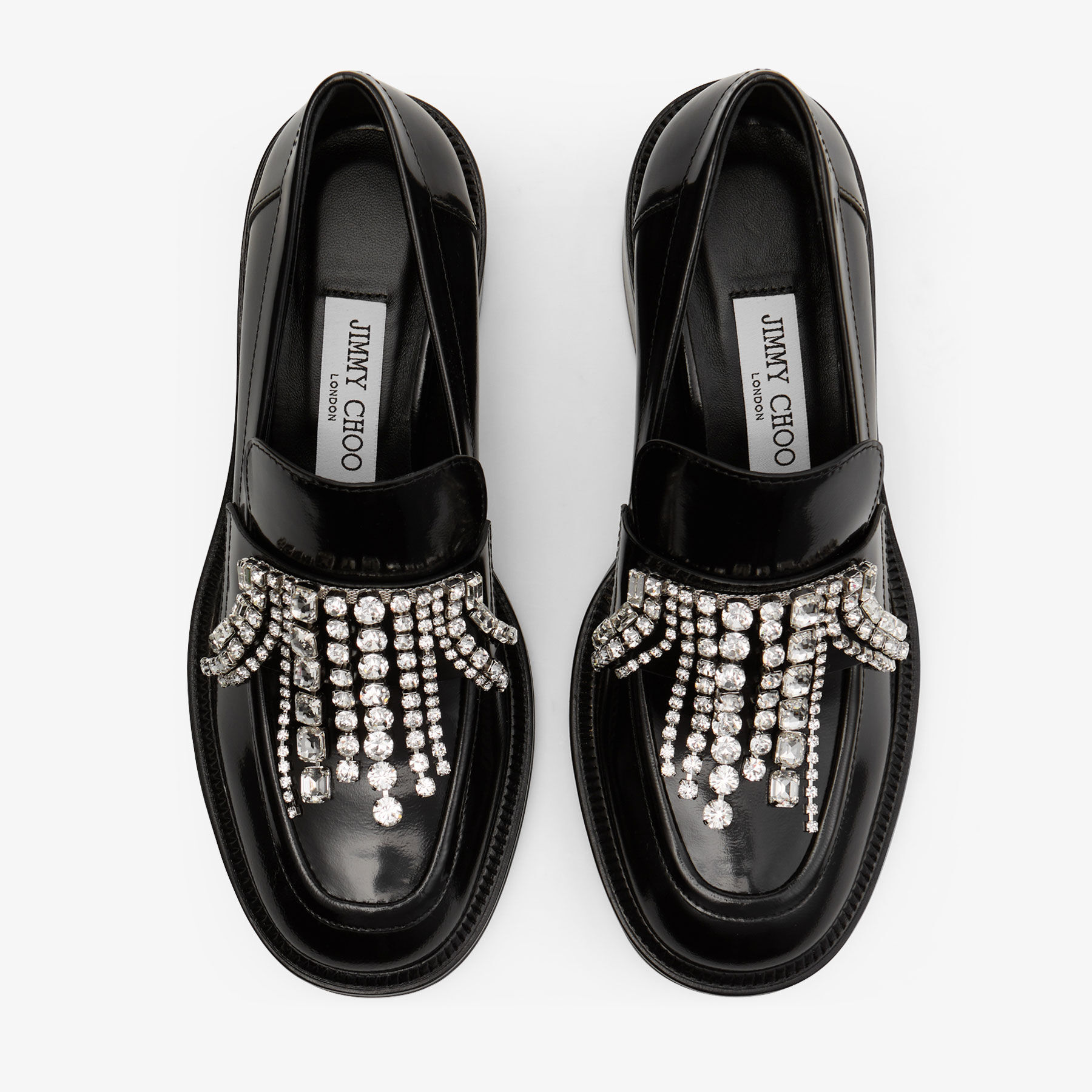 Tylor 60 | Black Soft Box Calf Loafers with Crystal Chandelier