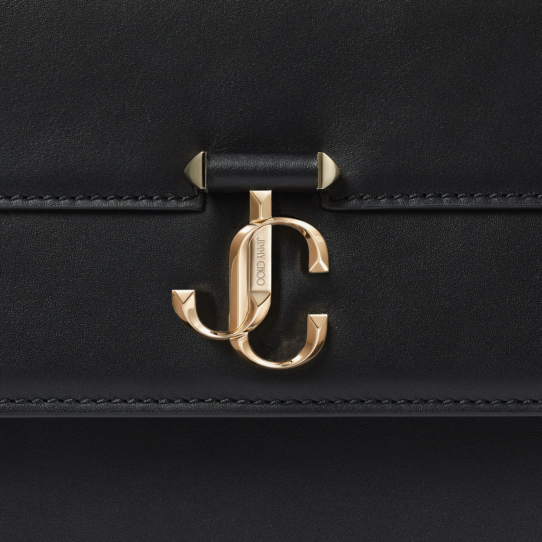 Black Fine Shiny Calf Leather Shoulder Bag with Light Gold JC Bar ...