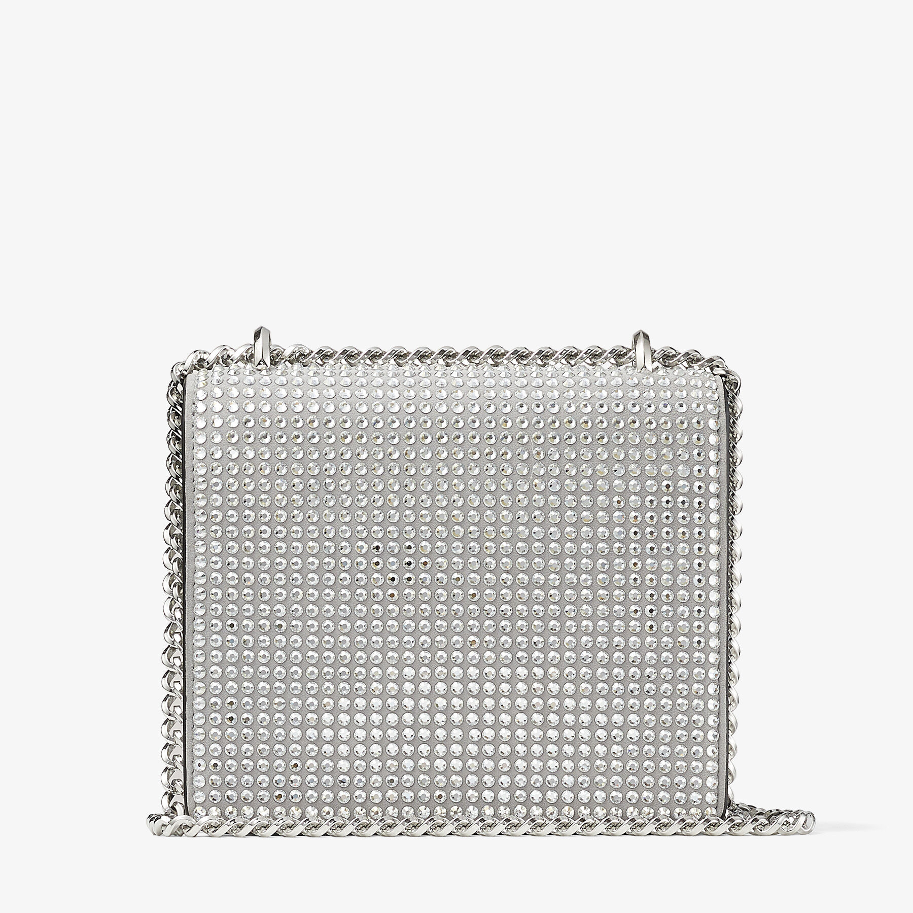 Silver Suede Shoulder Bag with Crystal Embellishment | VARENNE 