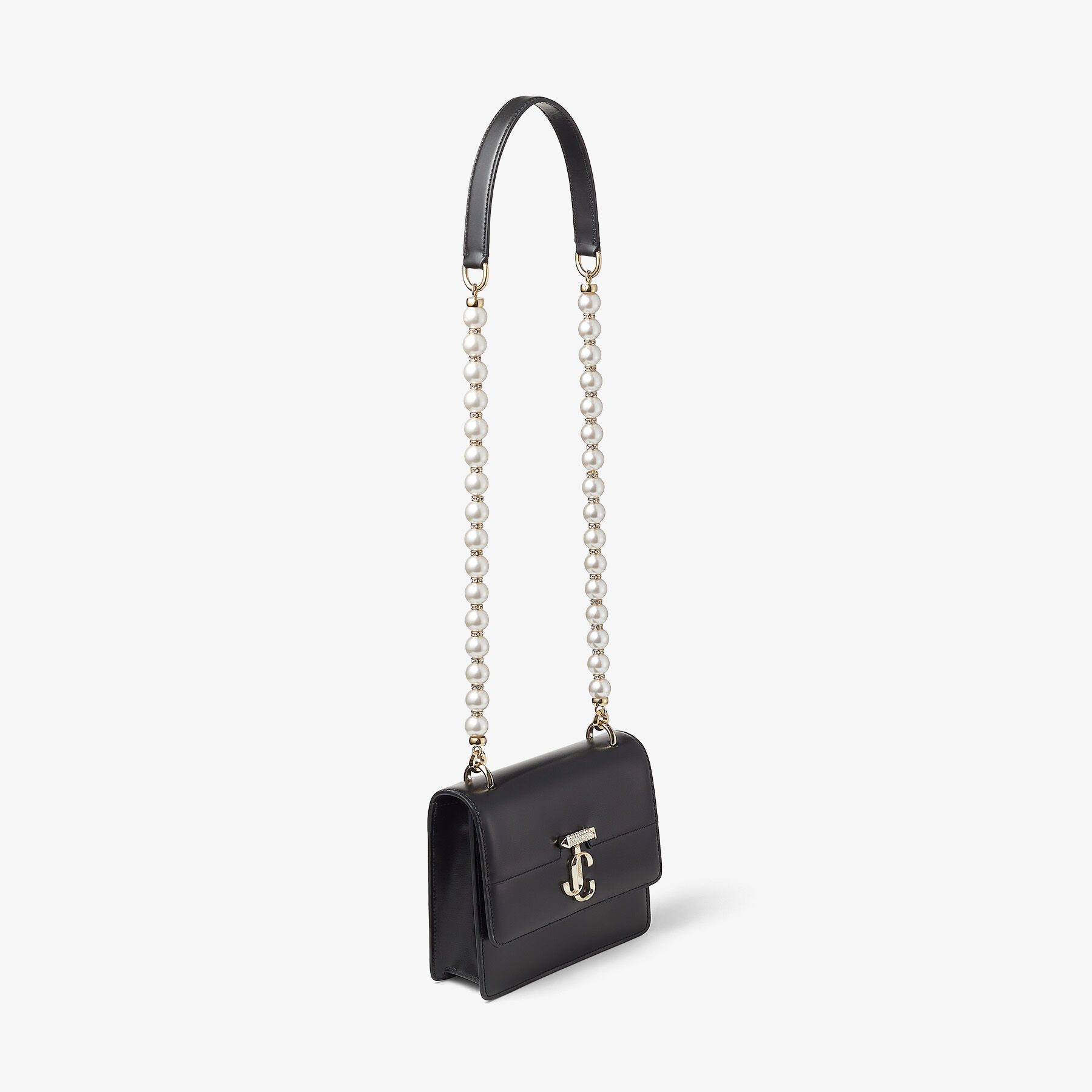 Black Box Leather Shoulder Bag with Pearl Strap | VARENNE SHOULDER 