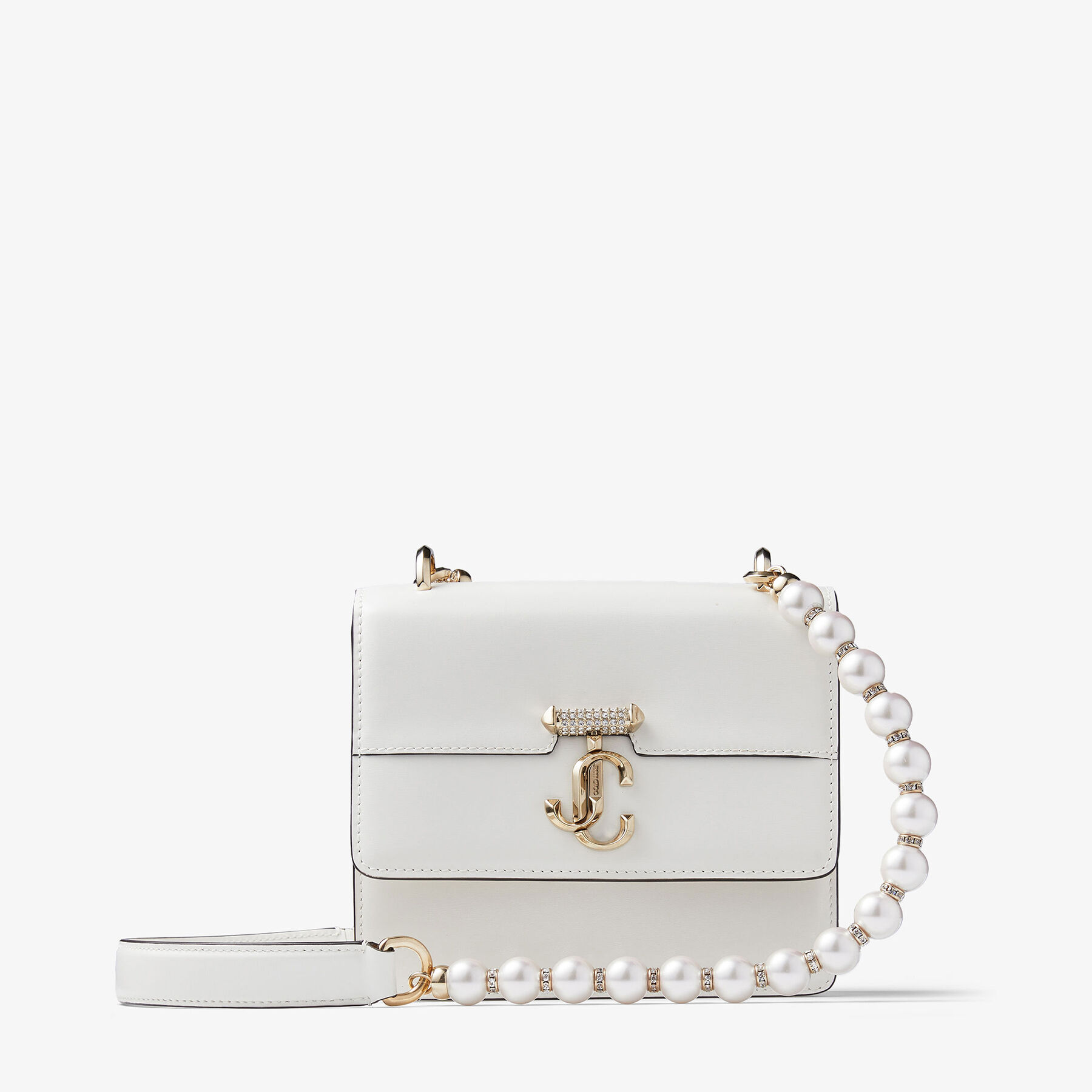 Latte Box Leather Shoulder Bag with Pearl Strap | AVENUE QUAD XS