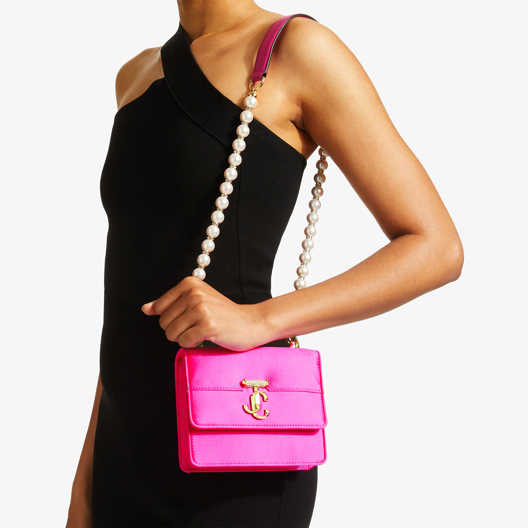 Ballet Pink Box Leather Shoulder Bag with Pearl Strap | AVENUE