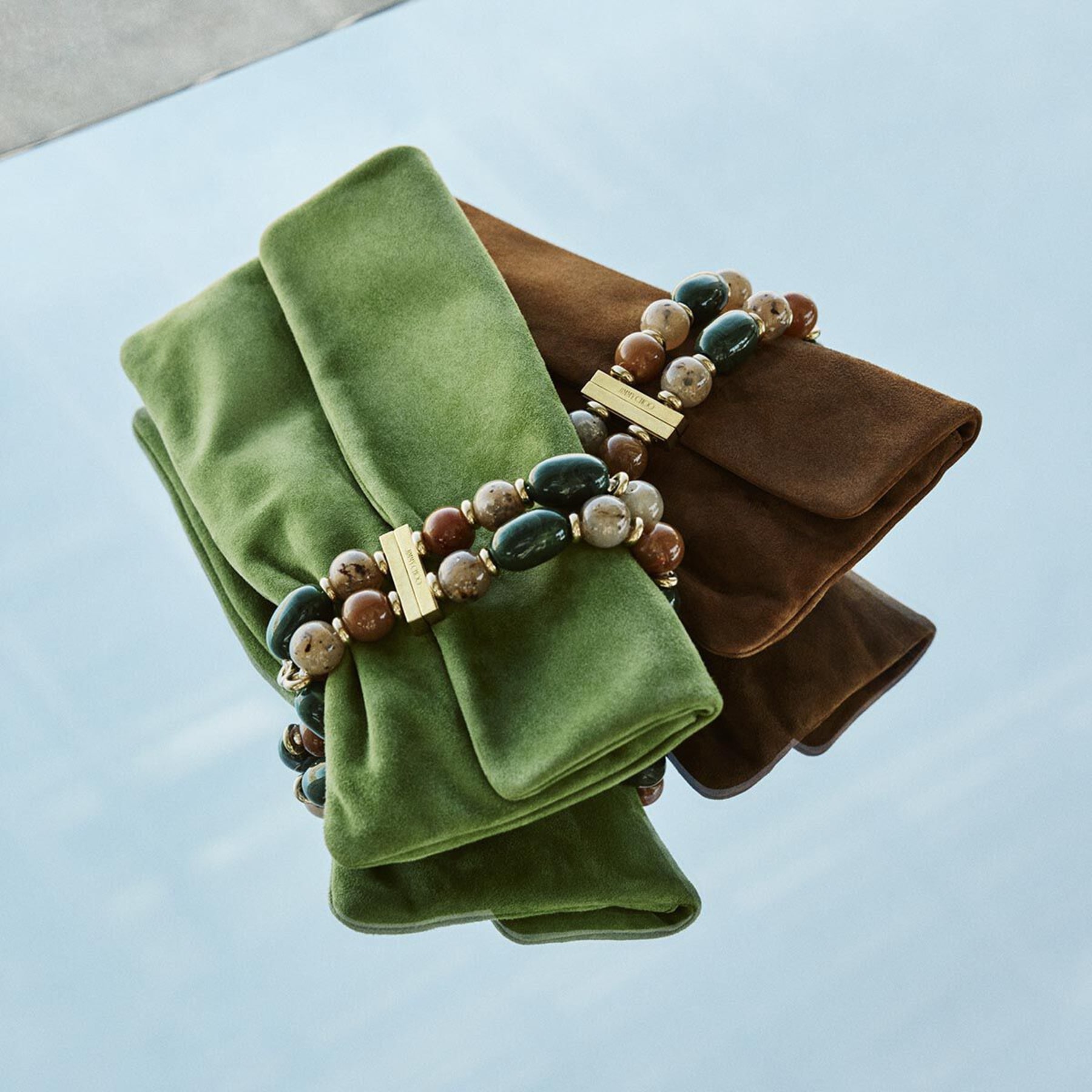 【kuku様】ハンドメイド✿*:・゜ Zandra | Clover Suede Clutch Bag with Beaded Bracelet | JIMMY CHOO