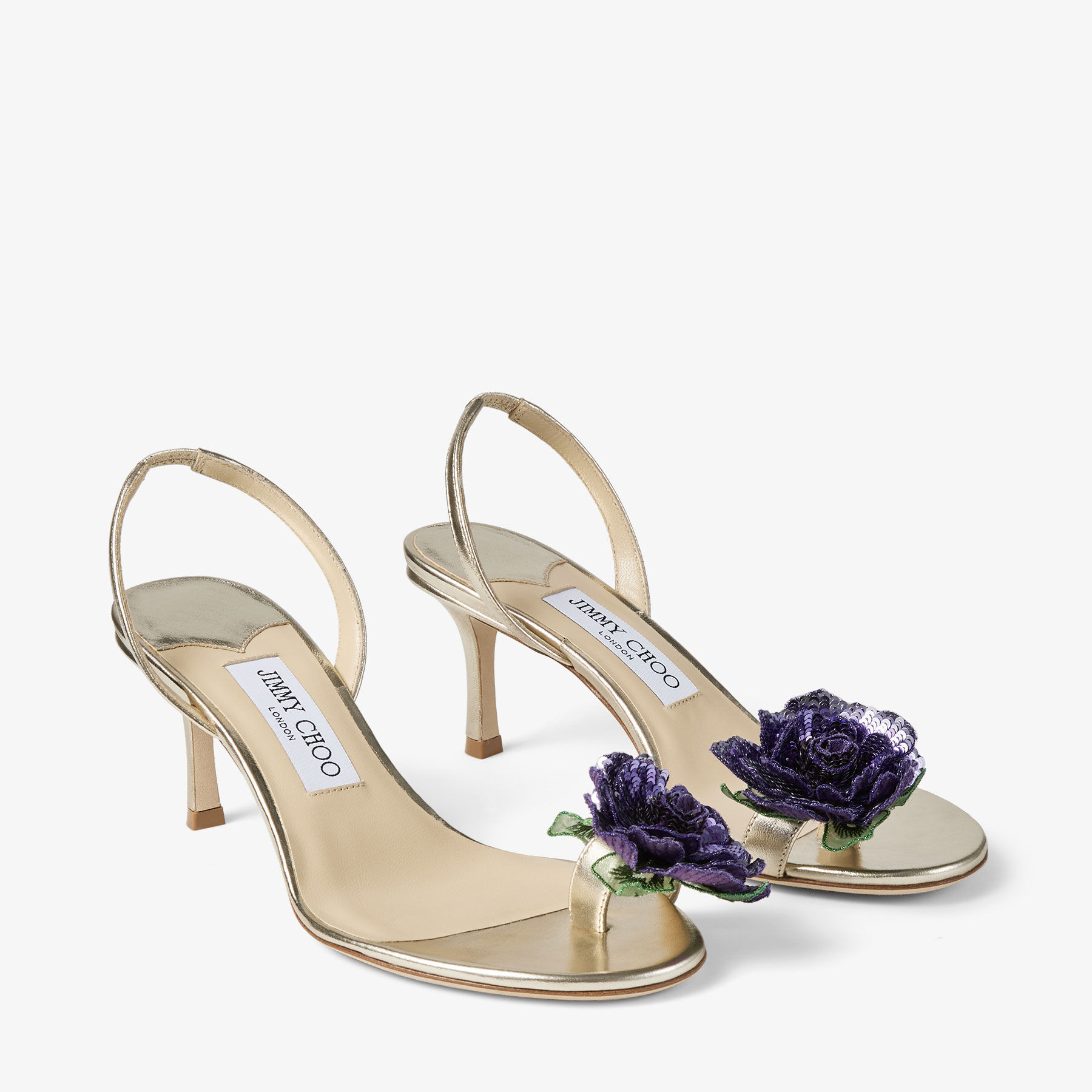 フラワー・ガーデニング corsage no.770 Flower |Metallic Nappa Leather Sandal with Flower Corsage | JIMMY CHOO