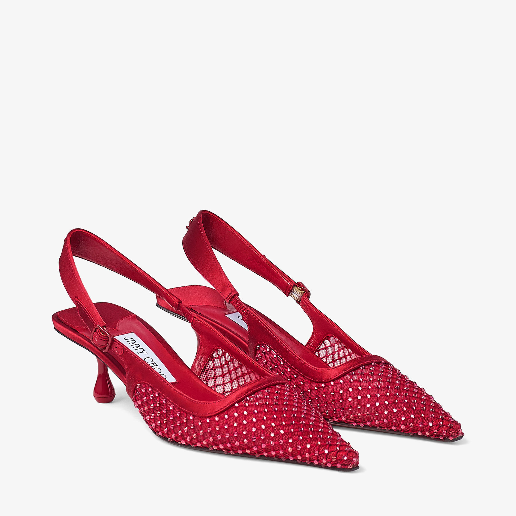 Amel 50 | Ruby Red Crystal Mesh and Satin Pumps | JIMMY CHOO