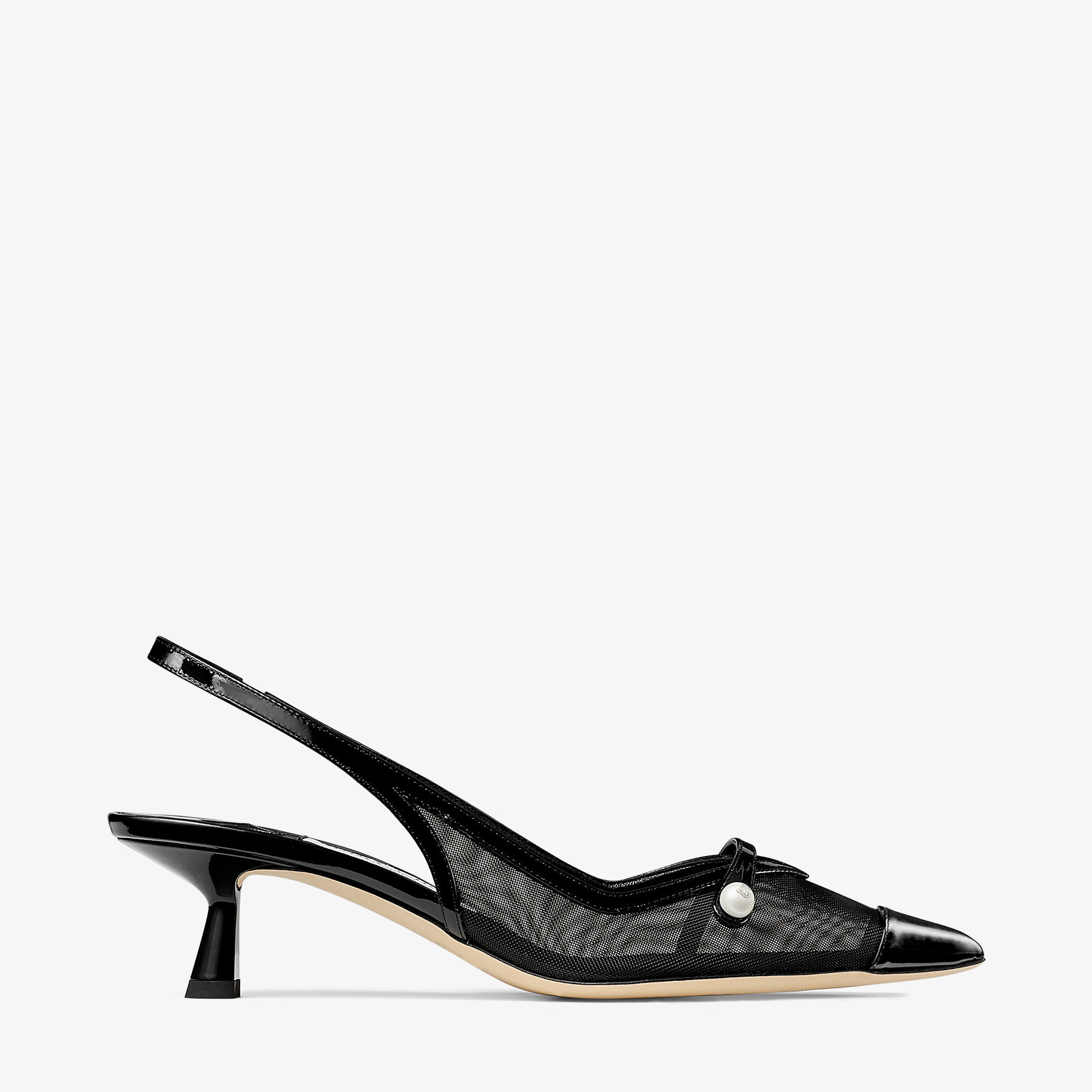 正規品JIMMY CHOO Amita 45 | Black Patent Leather and Mesh Slingbacks | JIMMY CHOO