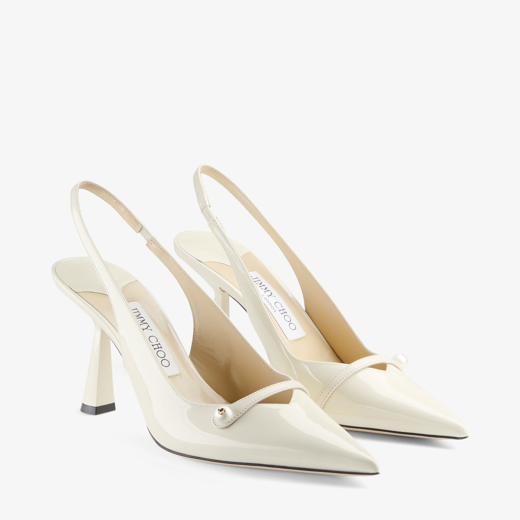 Amita 85 | Latte Patent Leather Slingbacks | JIMMY CHOO