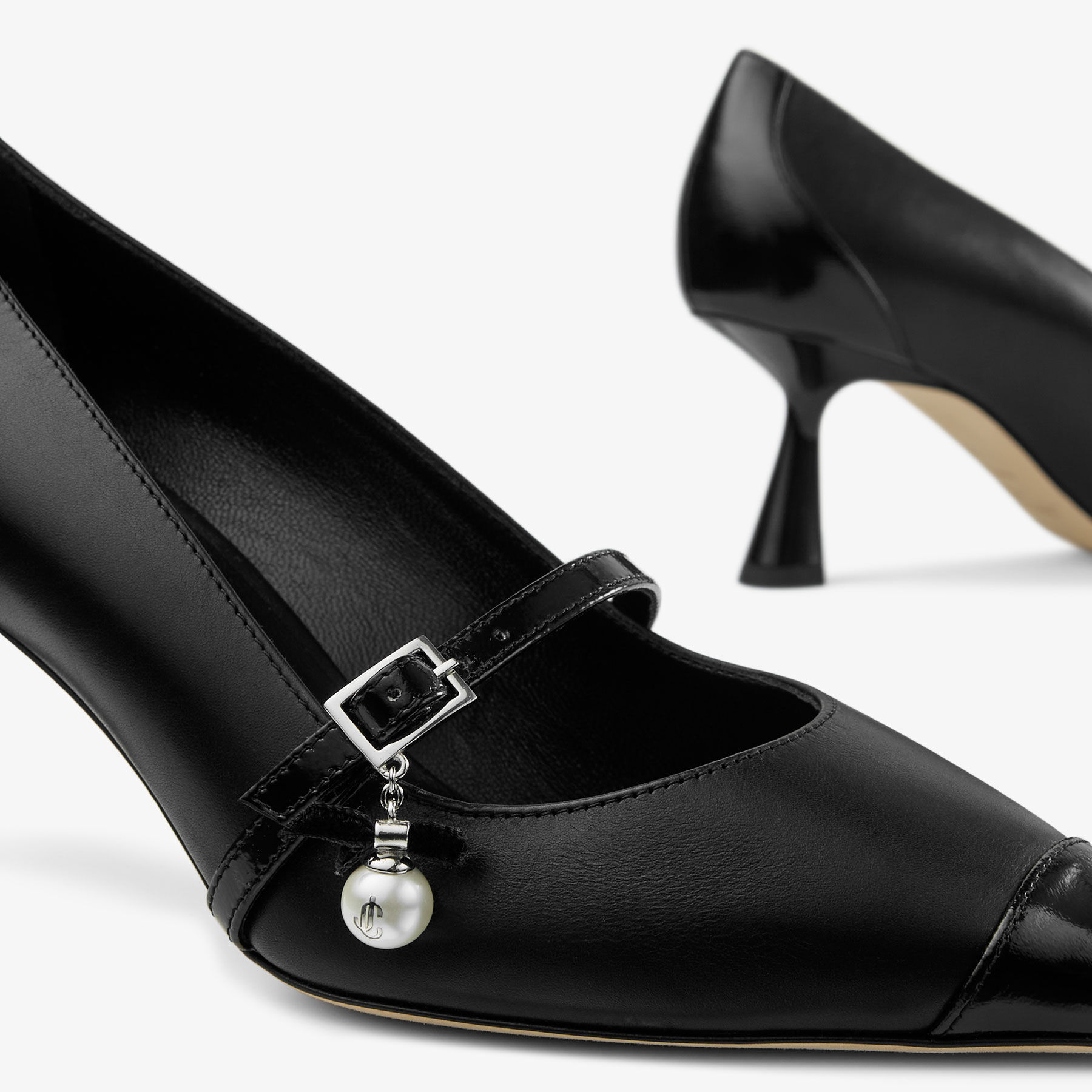 Aren Pump 65 | Black Panache Leather Pumps with Pearl Charm