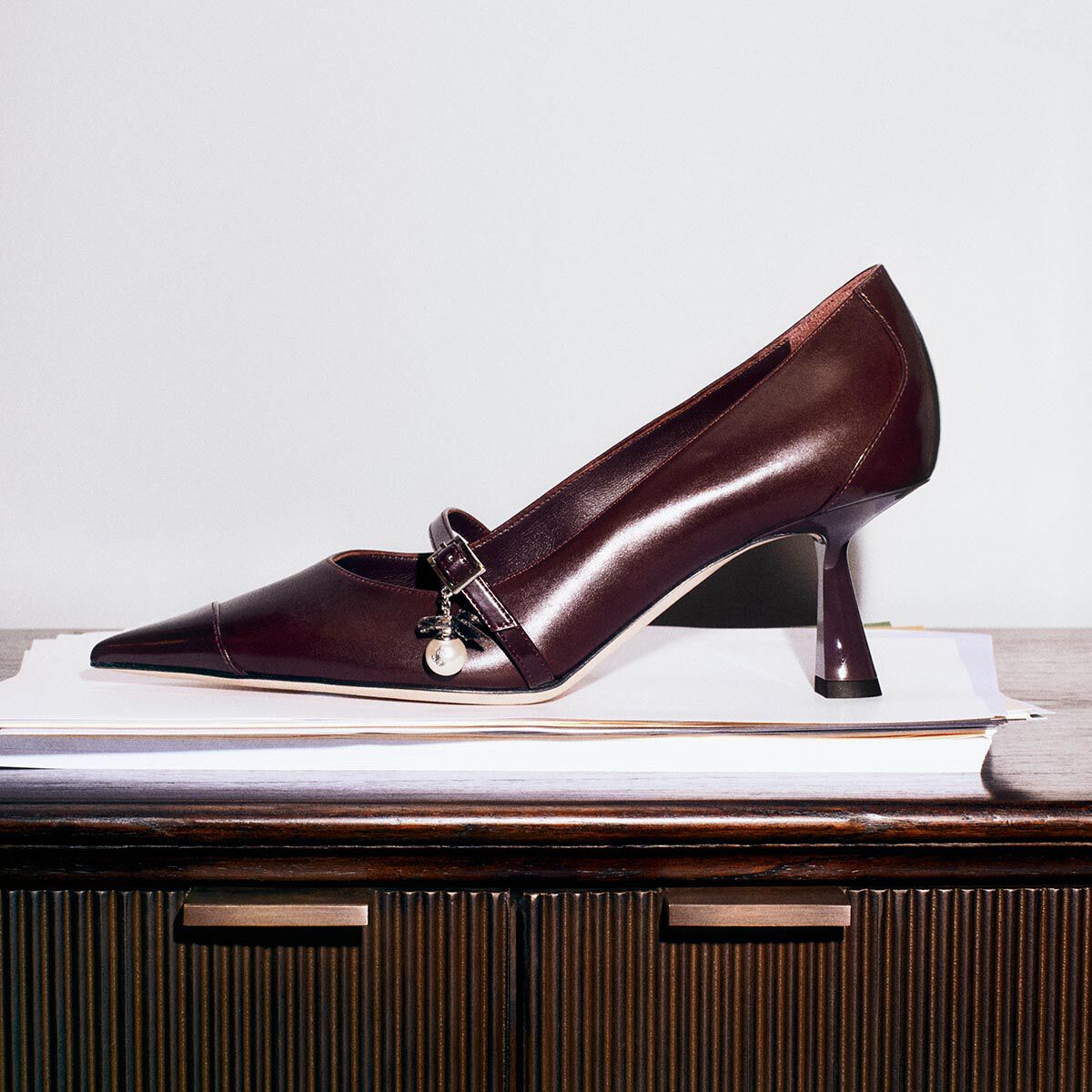 Aren Pump 65 | Deep Merlot Panache Pumps with Pearl Charm | JIMMY CHOO