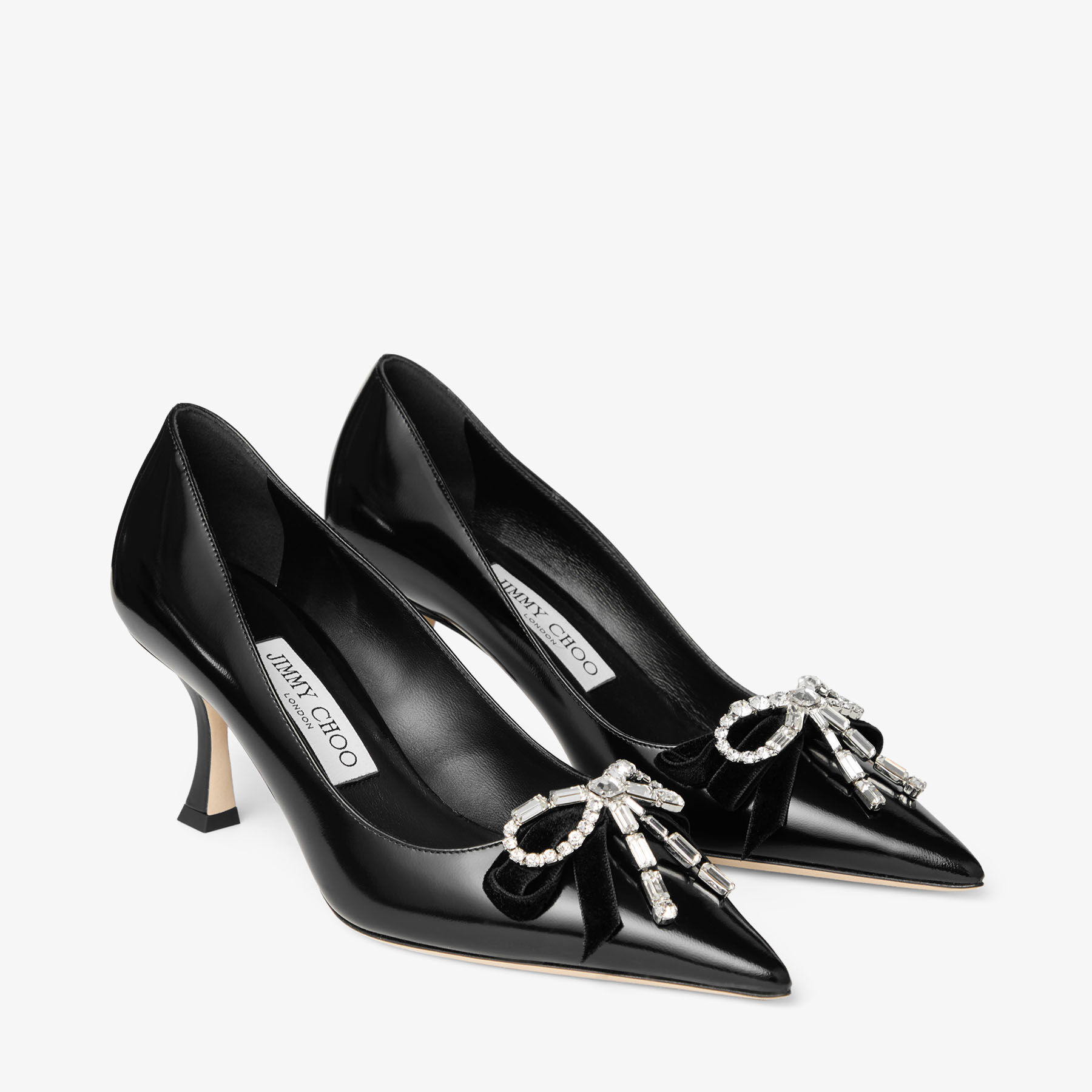Auria 70 | Black Soft Spazzolato Pumps with Velvet and Crystal Bow