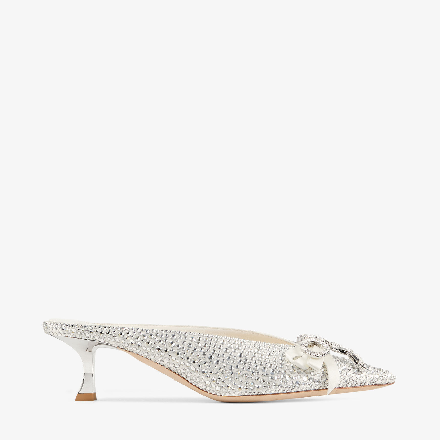 Auria Mule 50 | Ivory Satin and Princess Crystal Hotfix Mules with