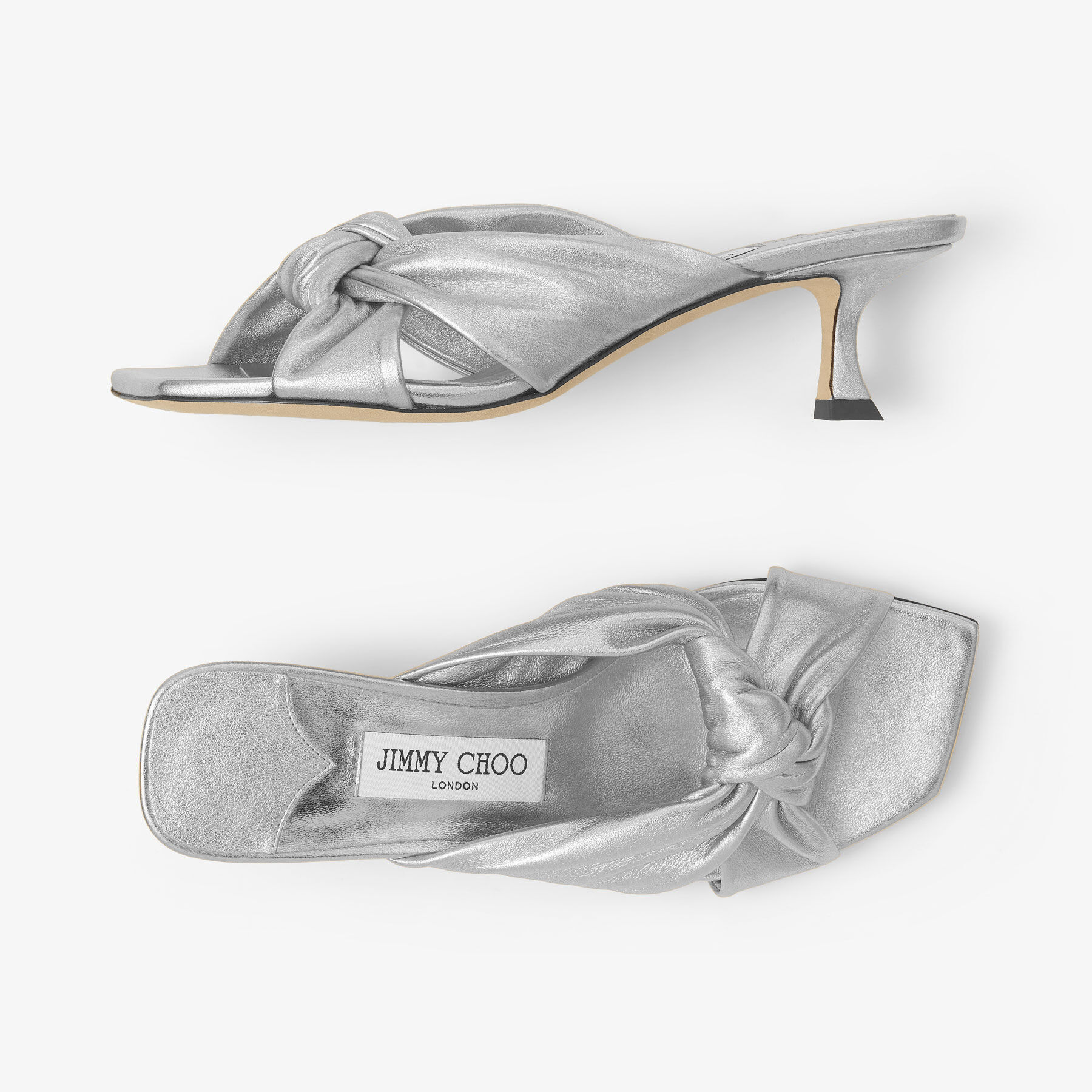 【Jimmy Choo】 Avenue 50メタリックレザーミュール Avenue 50 |Silver Metallic Nappa Mules | JIMMY CHOO