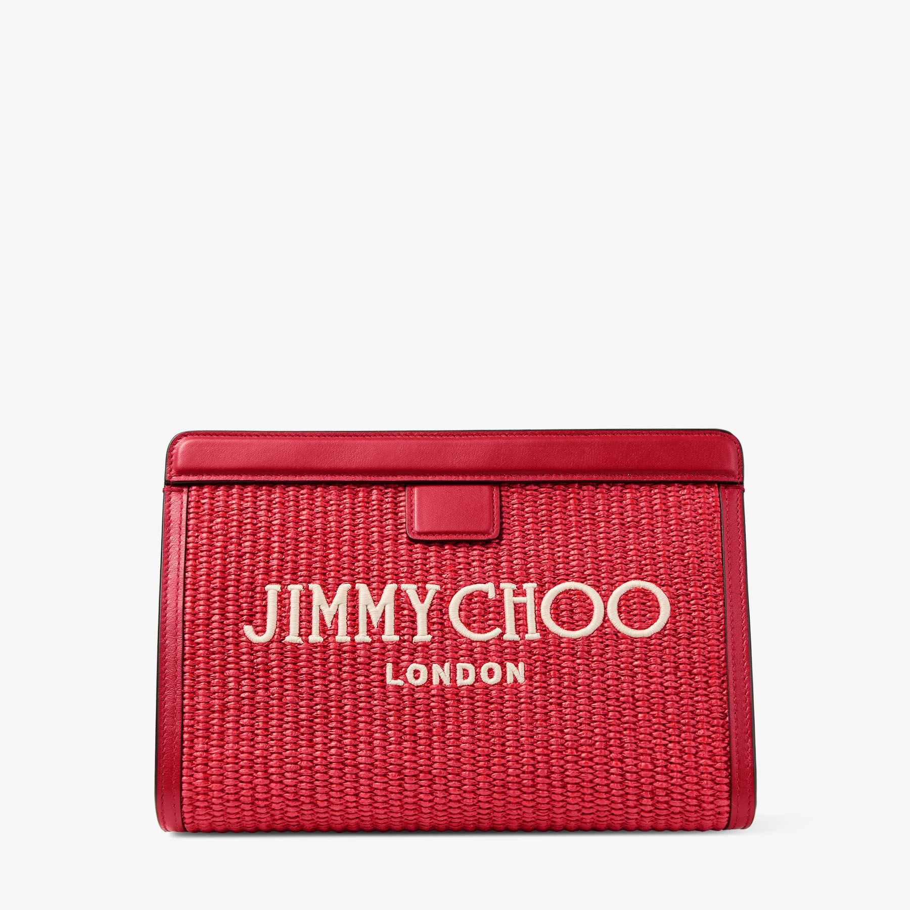 Avenue London Pouch | Ruby Red and Light Gold Embroidered Raffia
