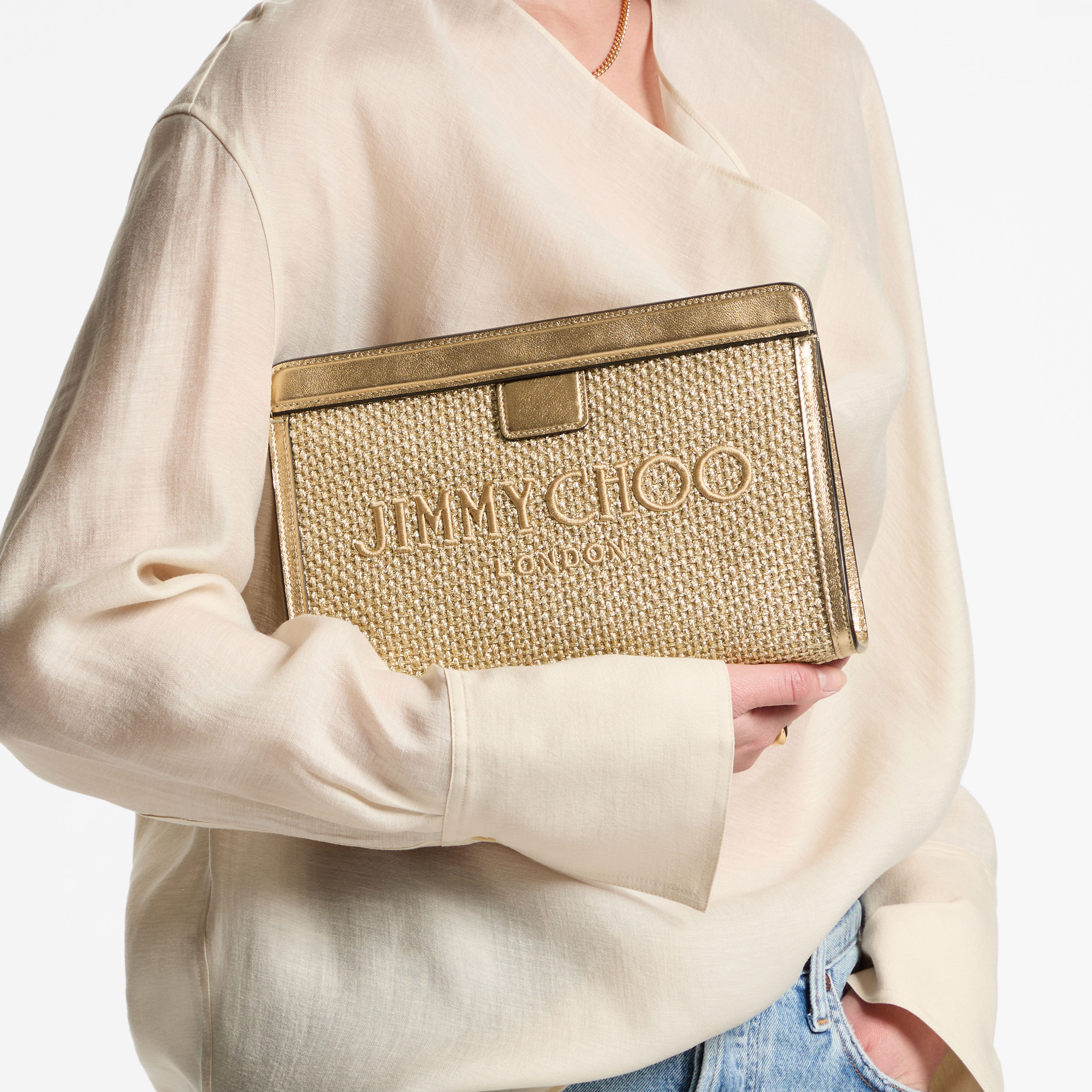 Avenue Pouch | Gold and Dark Cappuccino Metallic Embroidered