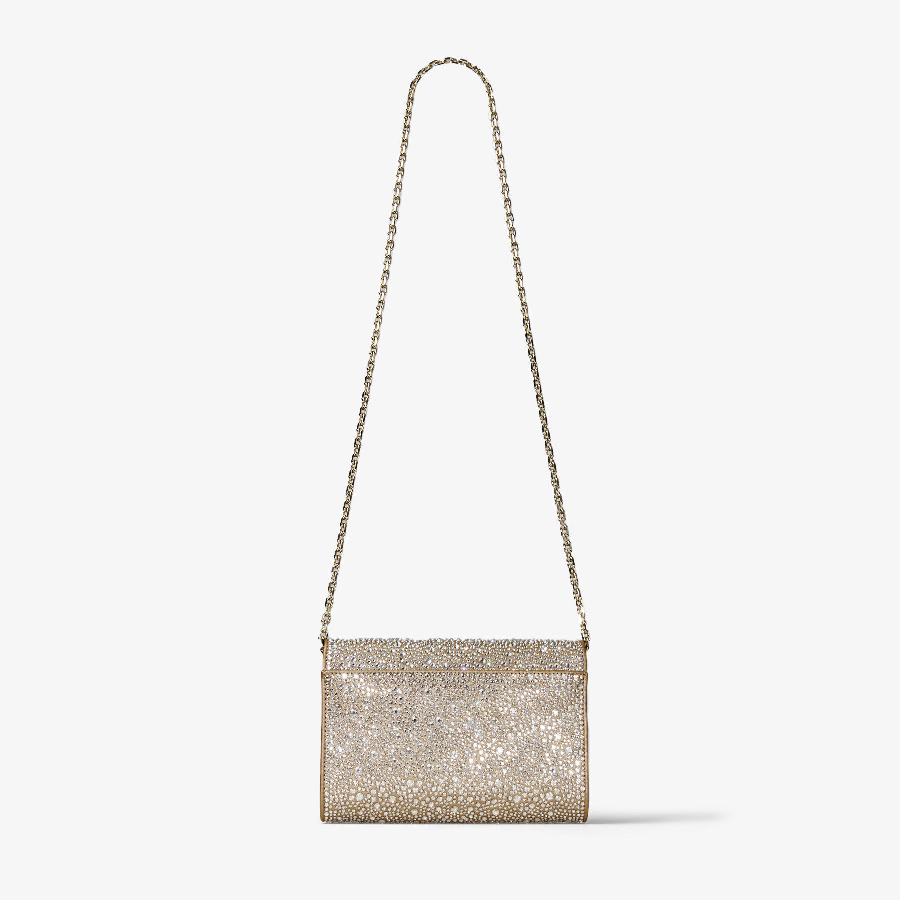 Curve Clutch | Gold Shimmer Suede Clutch Bag with Hotfix Crystals