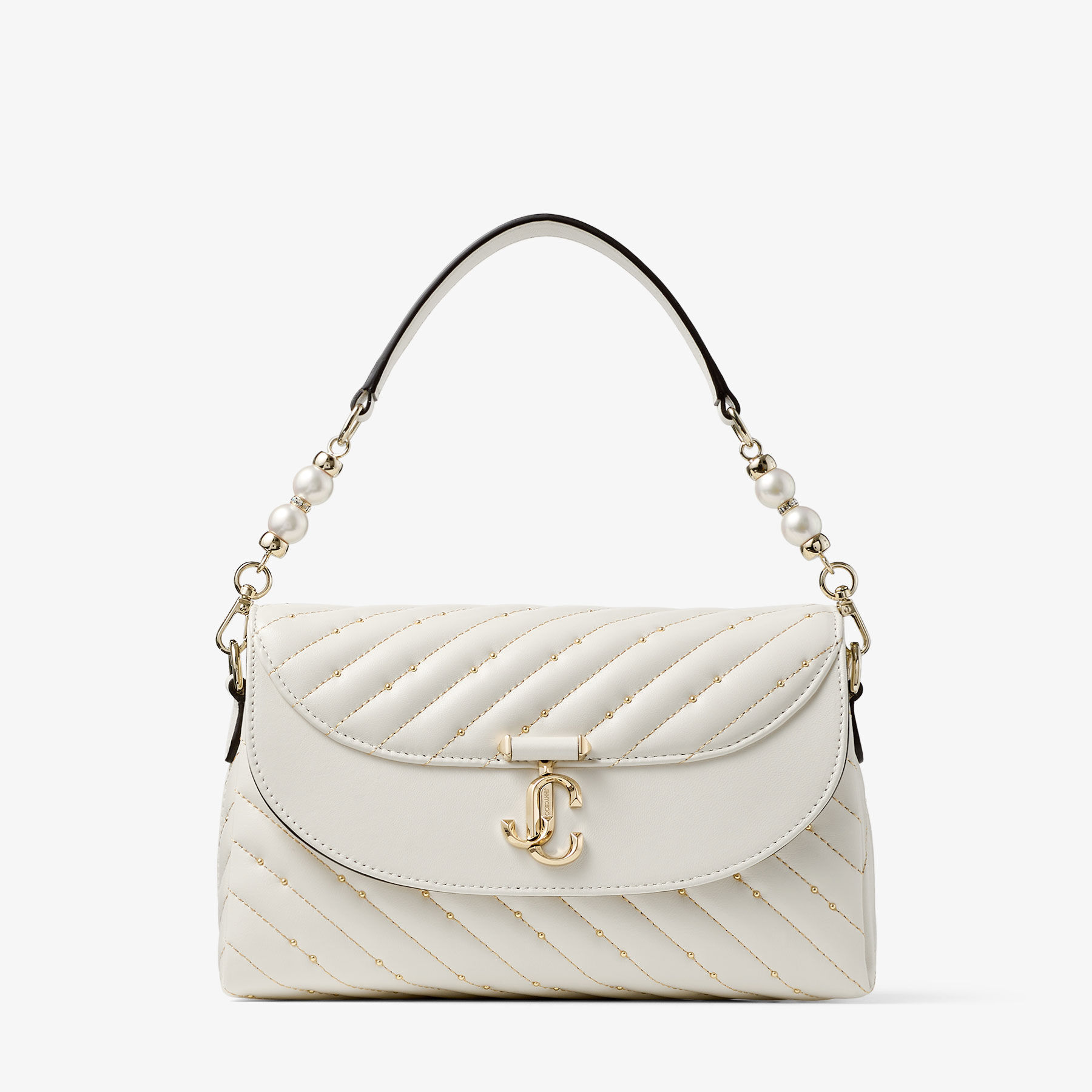 Q*M様 JIMMY CHOO ハンドバッグ ベージュ/ホワイトラフィア Avenue Curve Top Handle | Latte Quilted Nappa Leather Top Handle