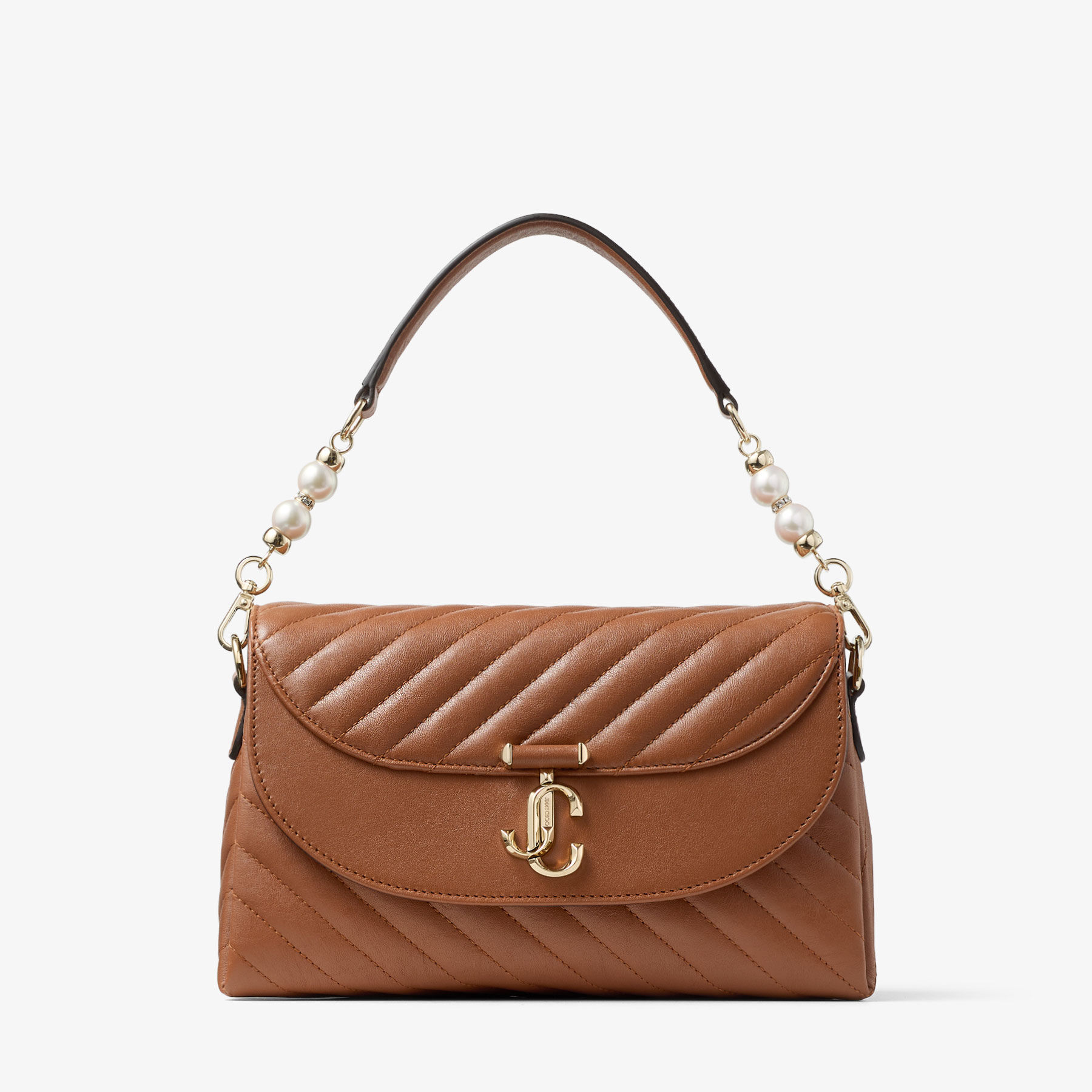 JIMMY CHOO ブラウン ハンドバッグ Avenue Curve Top Handle | Tan Quilted Biker Leather Top Handle Bag
