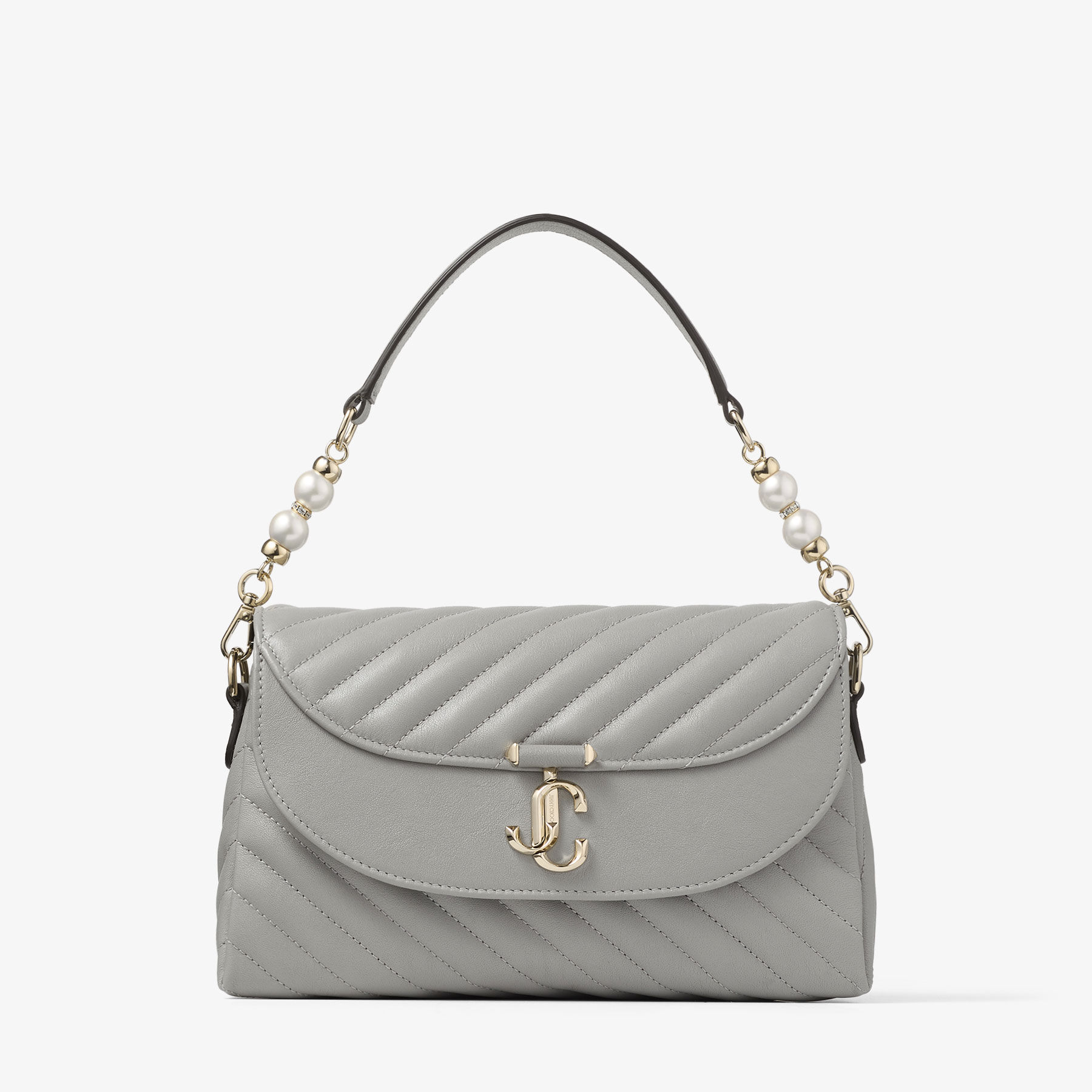 Curve Top Handle | Dove Quilted Biker Leather Top Handle Bag with