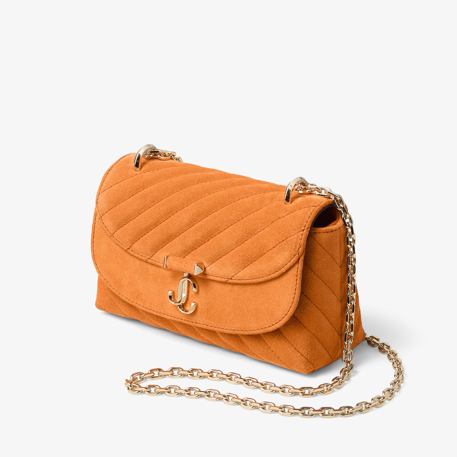 Curve Crossbody Small | Sunset Orange Quilted Suede Crossbody Bag
