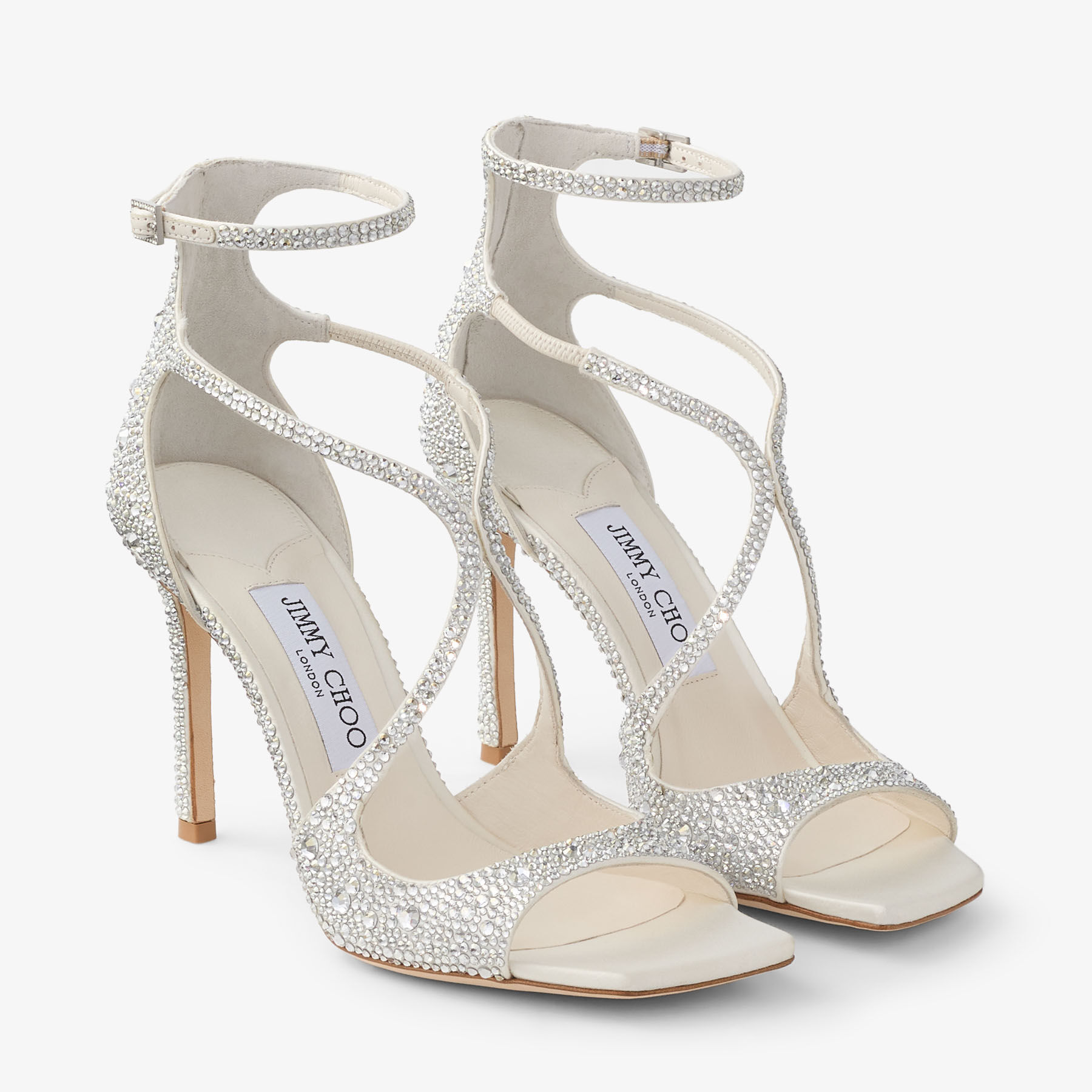 Azia 95 | Ivory Satin Pumps with Crystal Embellishment | JIMMY CHOO