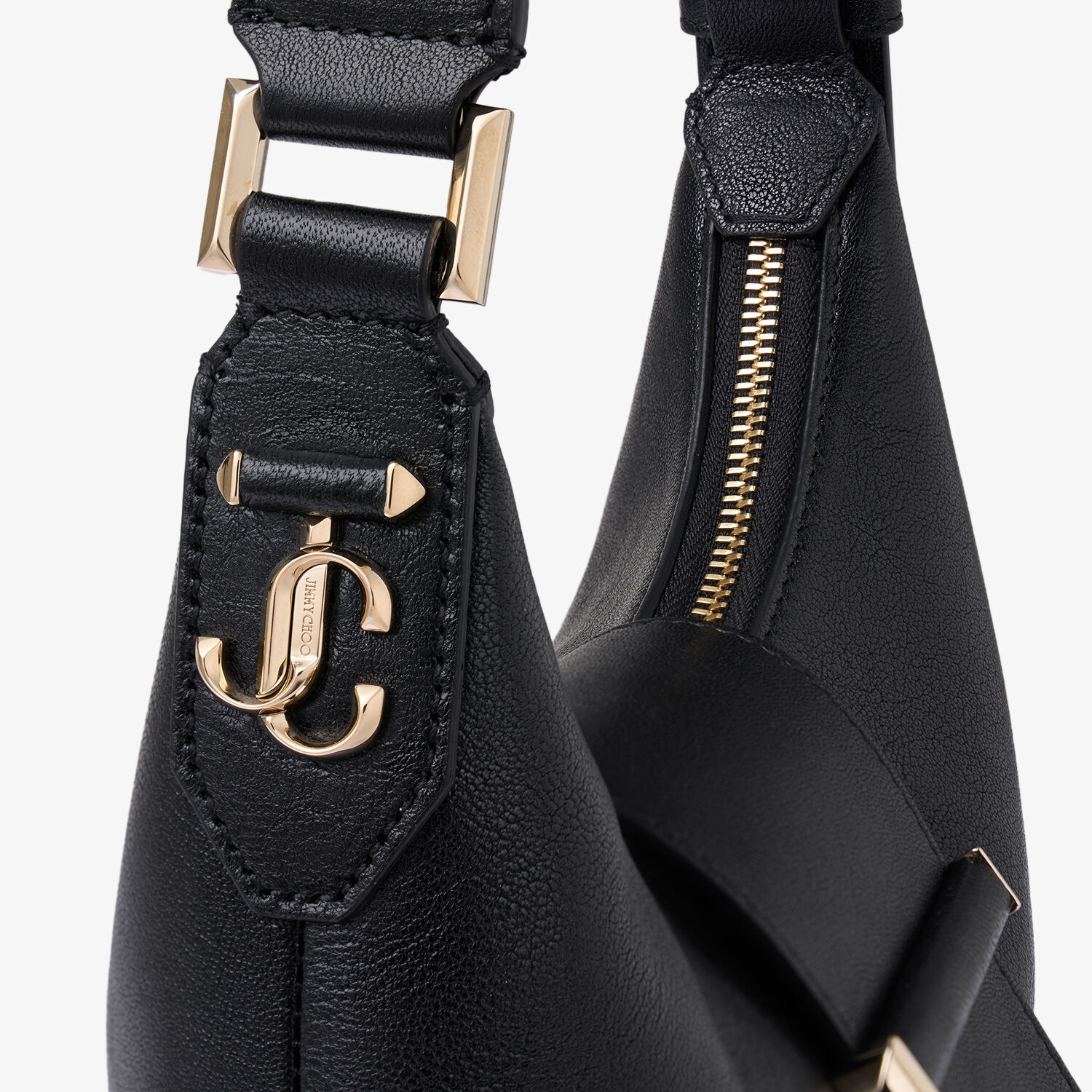 Bar Hobo Small | Black Biker Leather Shoulder Bag | JIMMY CHOO