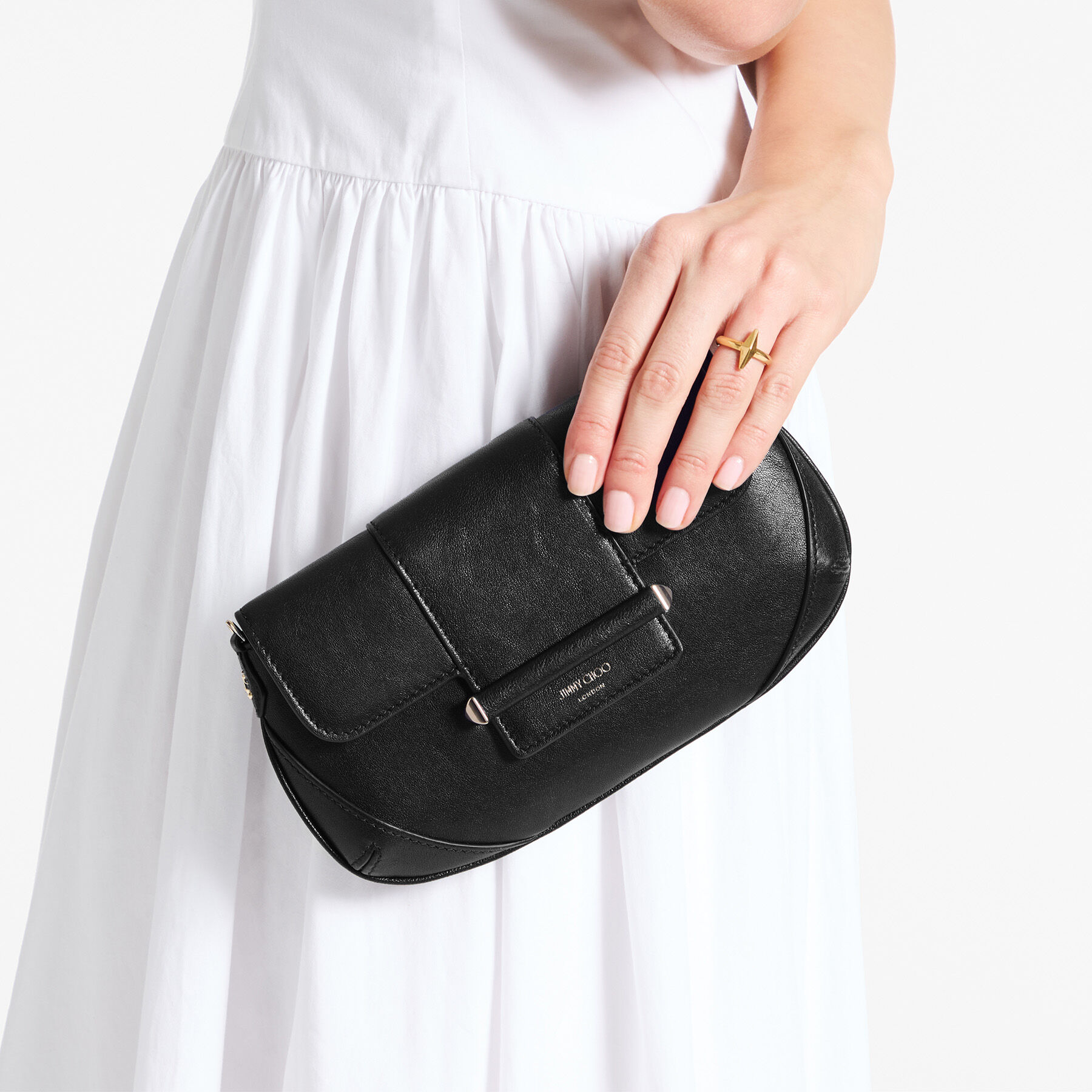 Bar Wallet With Chain | Black Biker Leather Shoulder Bag | JIMMY CHOO