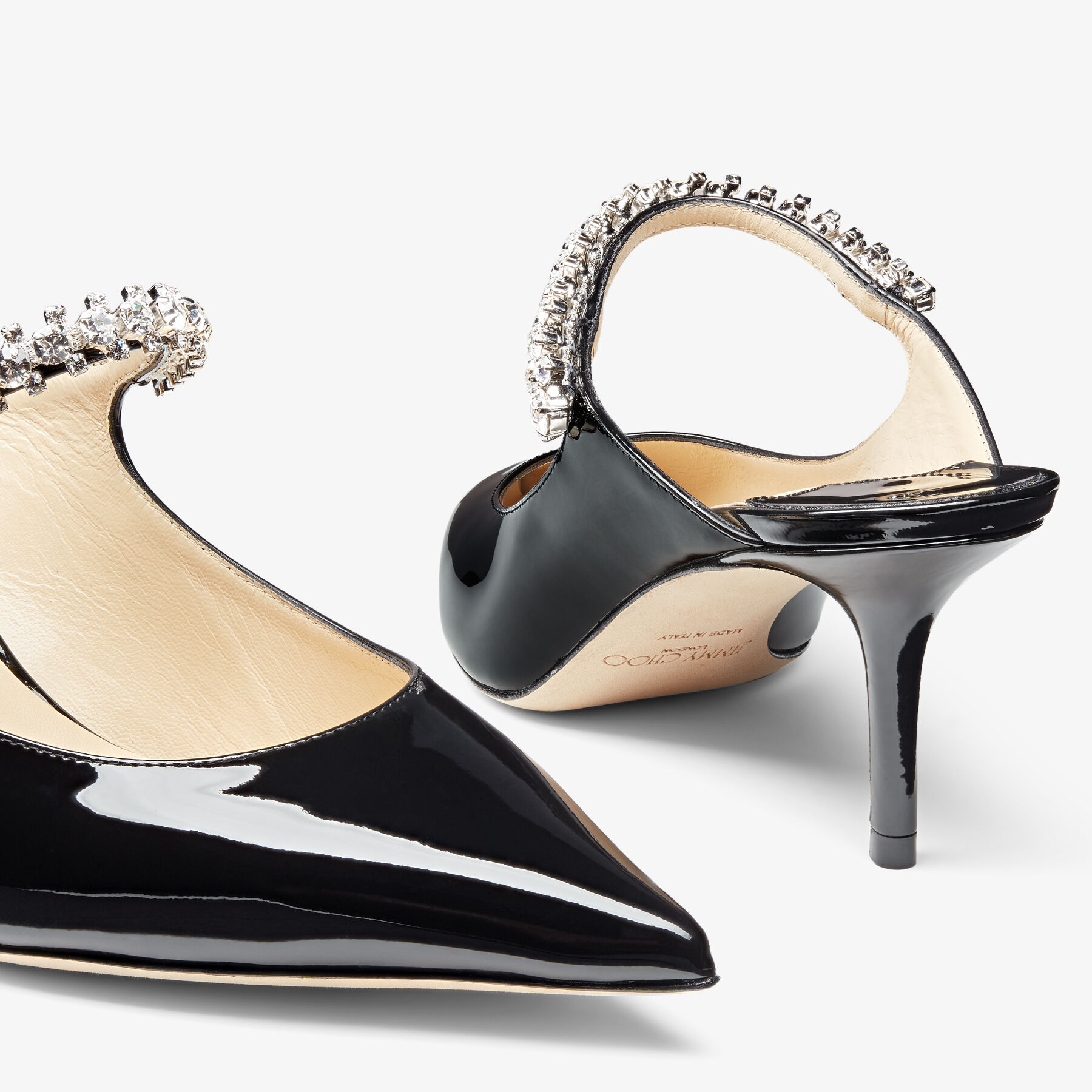 JIMMY CHOO BING 65 ブラックベルベットミュール　箱・保存袋有り Bing 65 | Black Patent Leather Mules with Crystal Strap | JIMMY CHOO