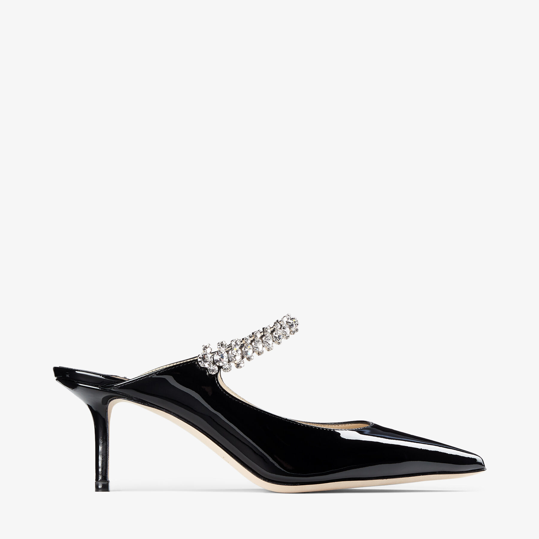 JIMMY CHOO BING 65 ブラックベルベットミュール　箱・保存袋有り Bing 65 | Black Patent Leather Mules with Crystal Strap | JIMMY CHOO