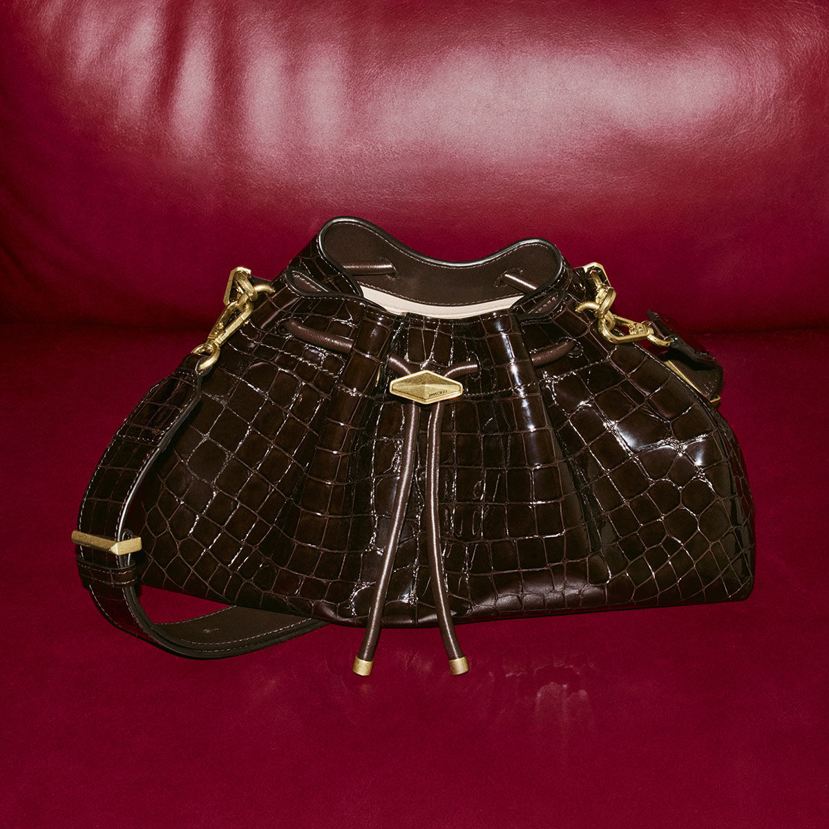 Cinch Medium | Sambuco Croc Embossed Leather Bag | JIMMY CHOO