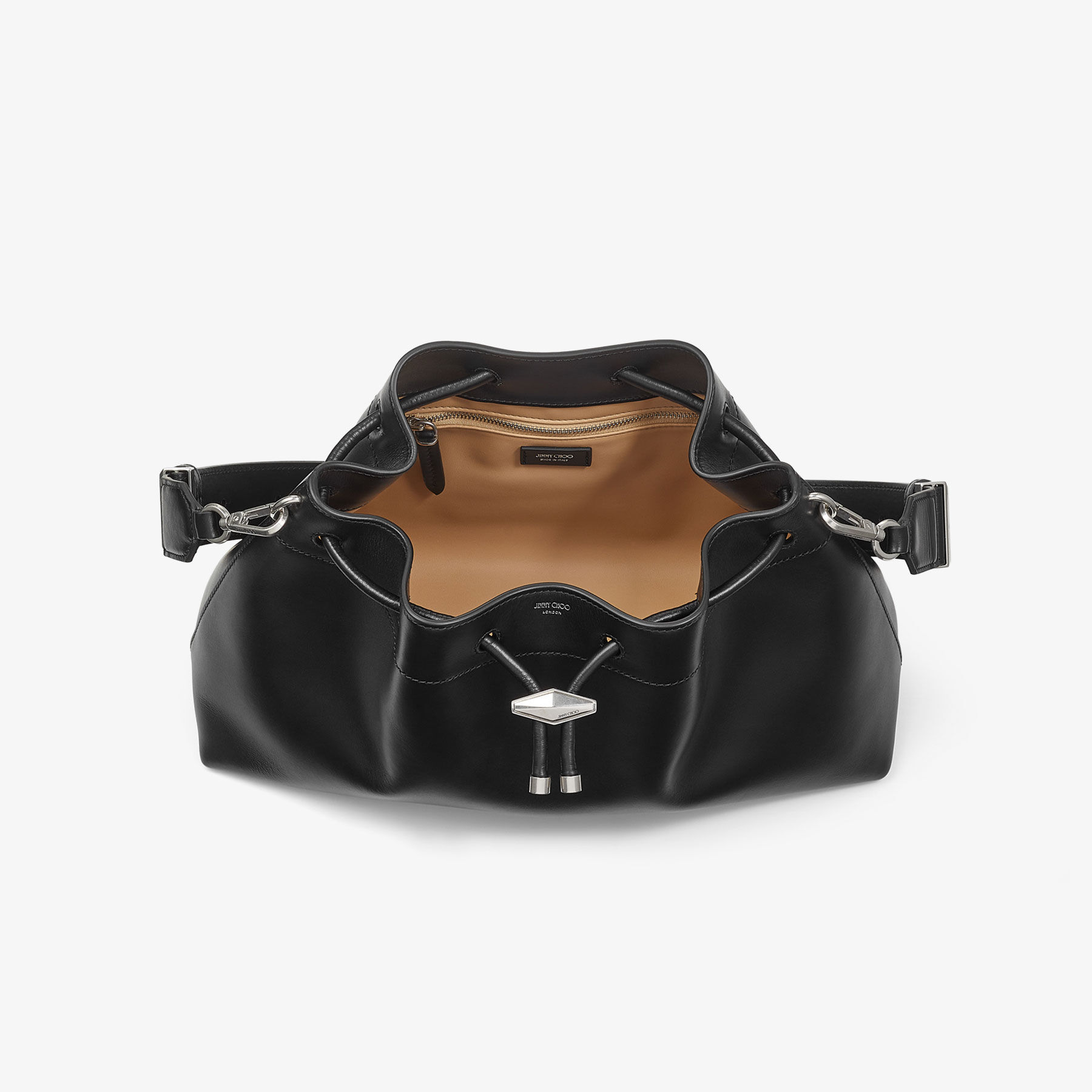 JIMMY CHOO ブラックレザーショルダーバッグ Cinch M | Black Calf Leather Bag | JIMMY CHOO