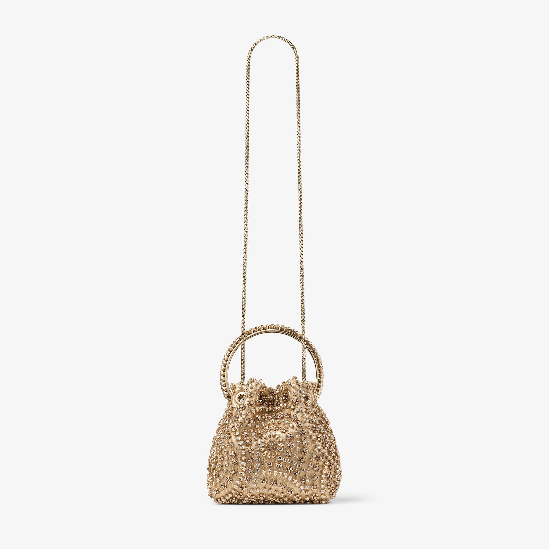 Bon Bon | Gold Metallic Nappa Handbag with Crystal Embroidery