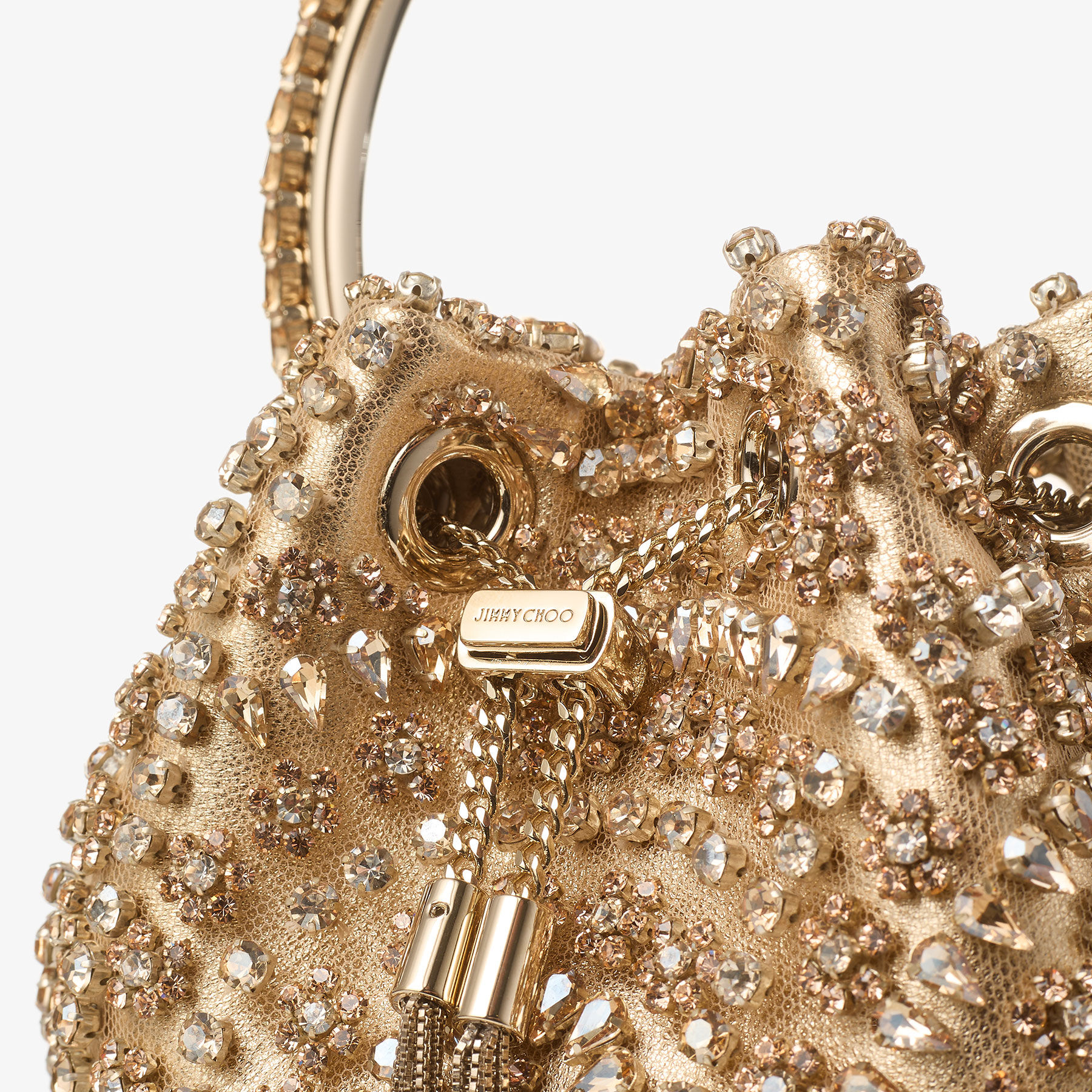 Bon Bon | Gold Metallic Nappa Handbag with Crystal Embroidery