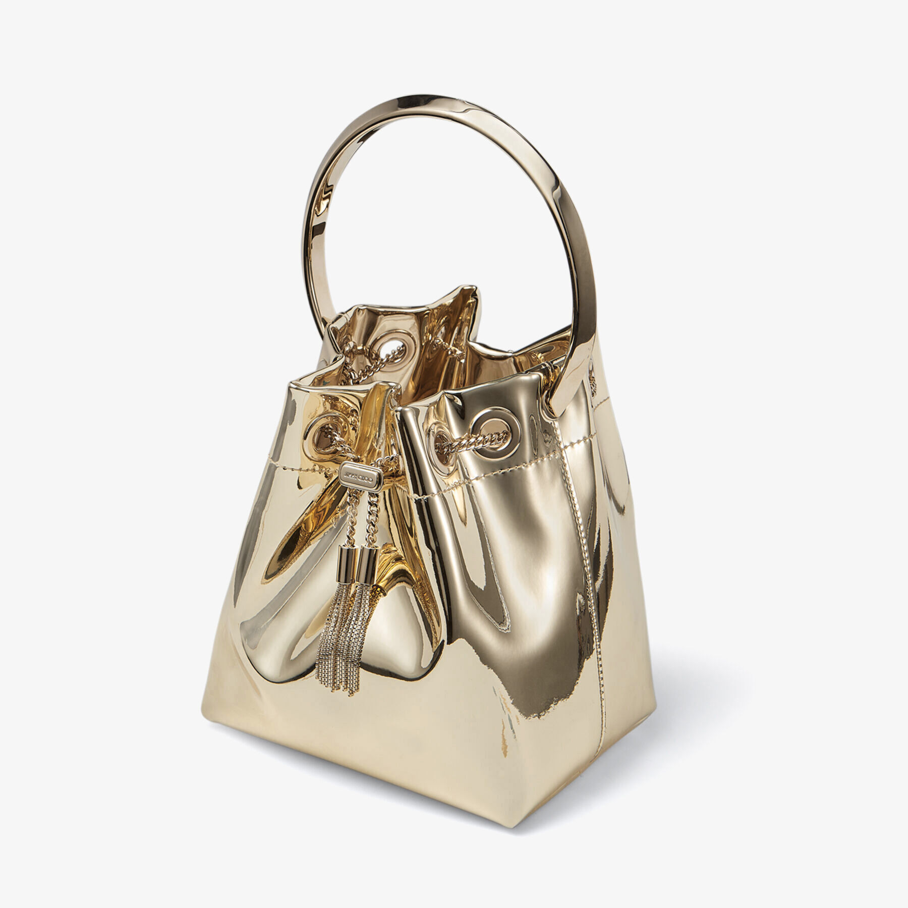 BON BON | Gold Mirror Fabric Mini Bag with Metal Handle | JIMMY CHOO